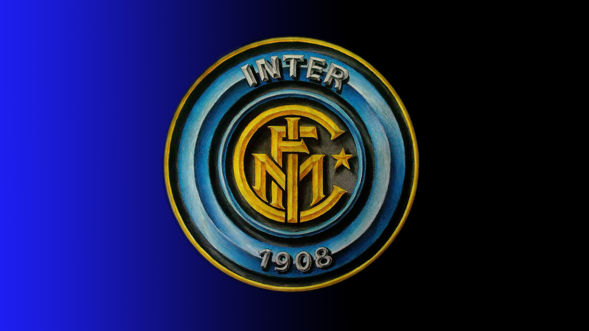 Inter, Stemma Inter 1908, Sfondo blu, Logo 3D, Full HD, wallpaper per computer