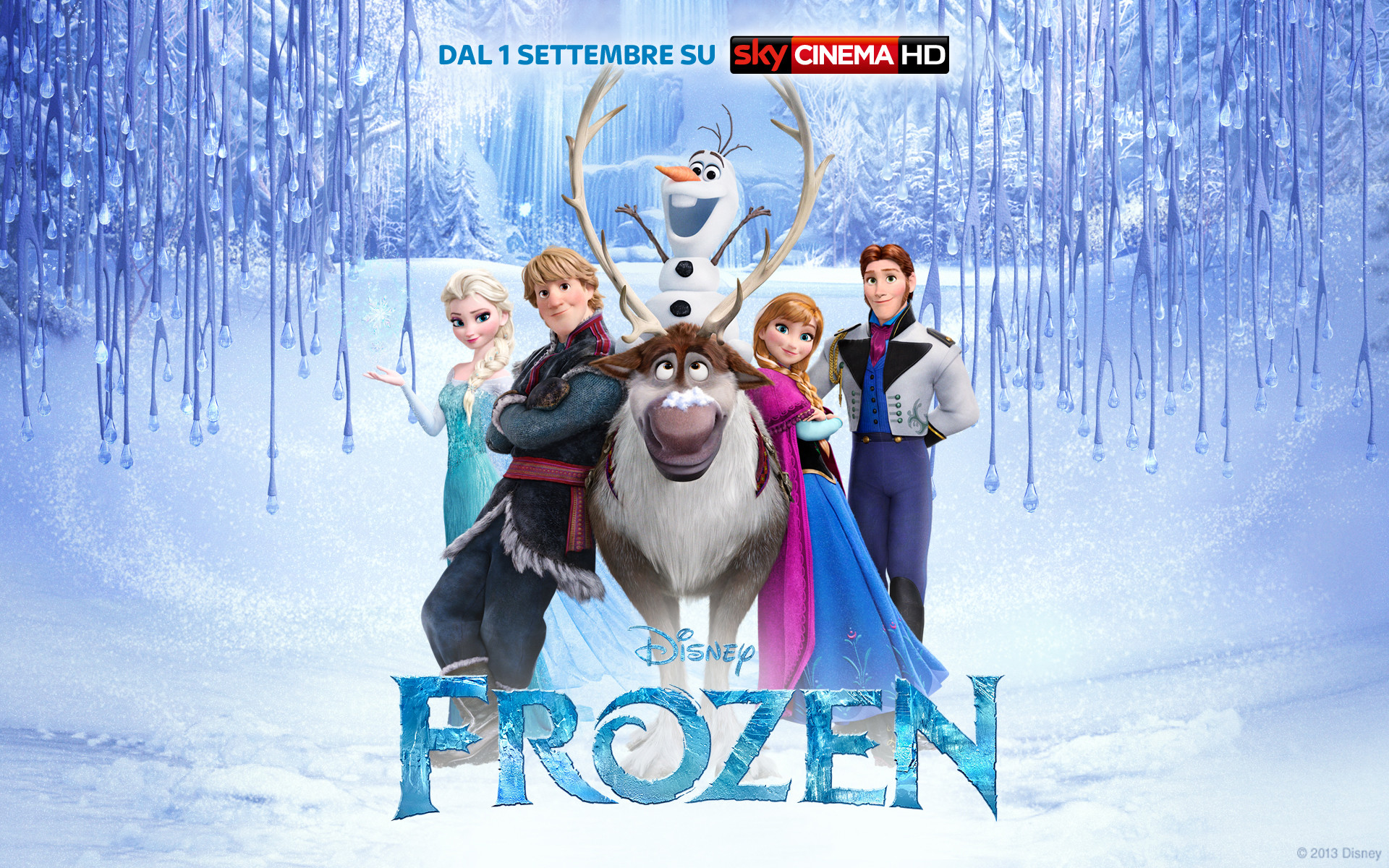 Frozen - Il regno di ghiaccio, Elsa, Anna, Olaf, Sven, Sky Cinema, sfondo widescreen Full HD