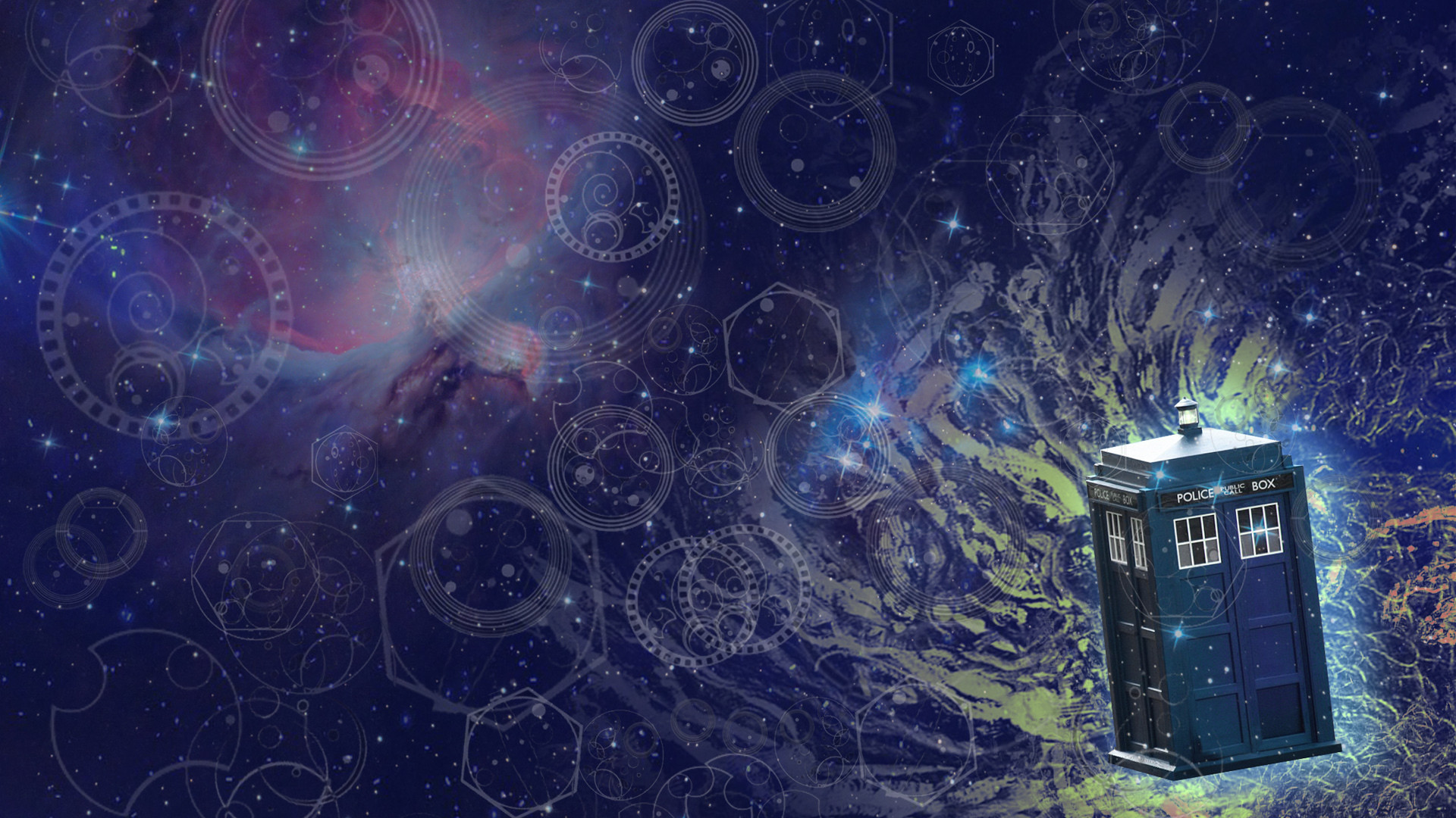 TARDIS, Doctor Who, Scrittura gallifreyana, Nebulosa, Spazio, Full HD 1080p, sfondo desktop