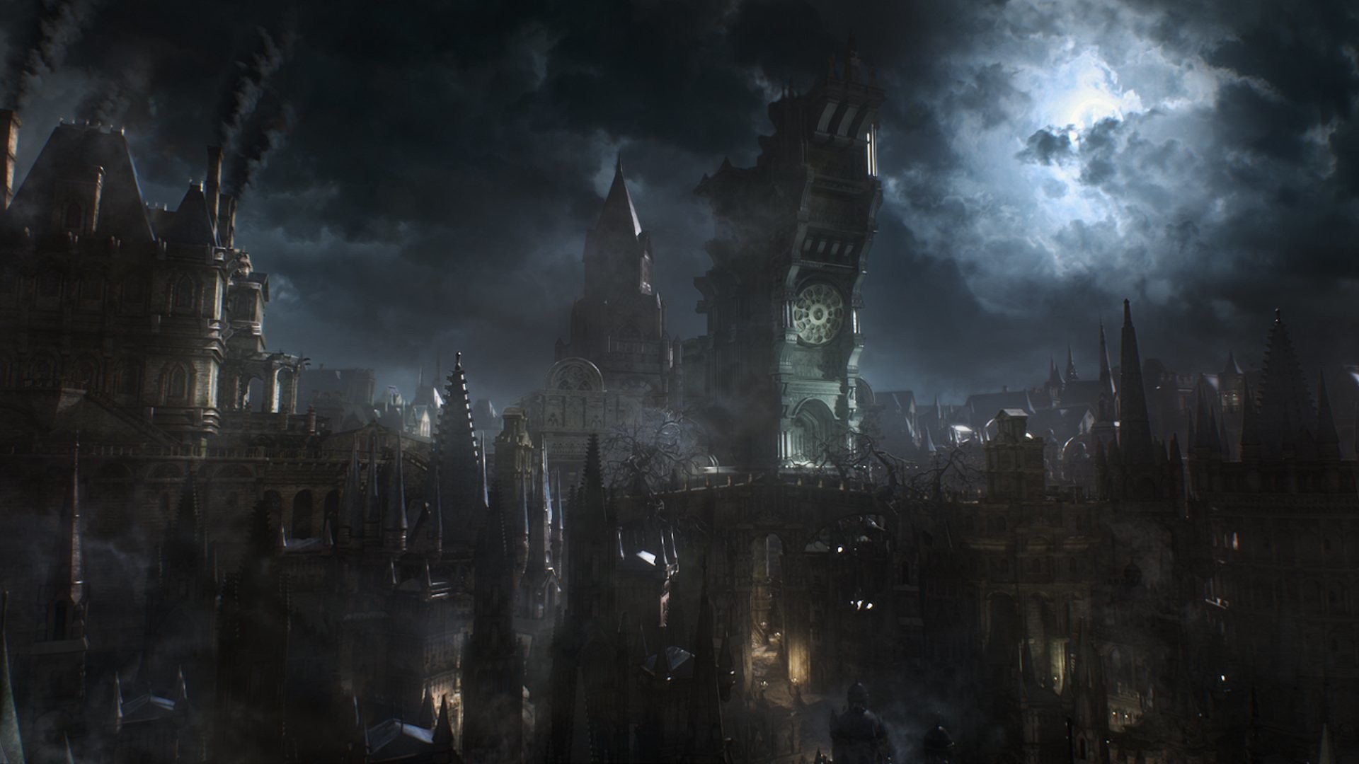Yharnam, Bloodborne, Città gotica, Notte, Luna, Full HD, wallpaper per computer