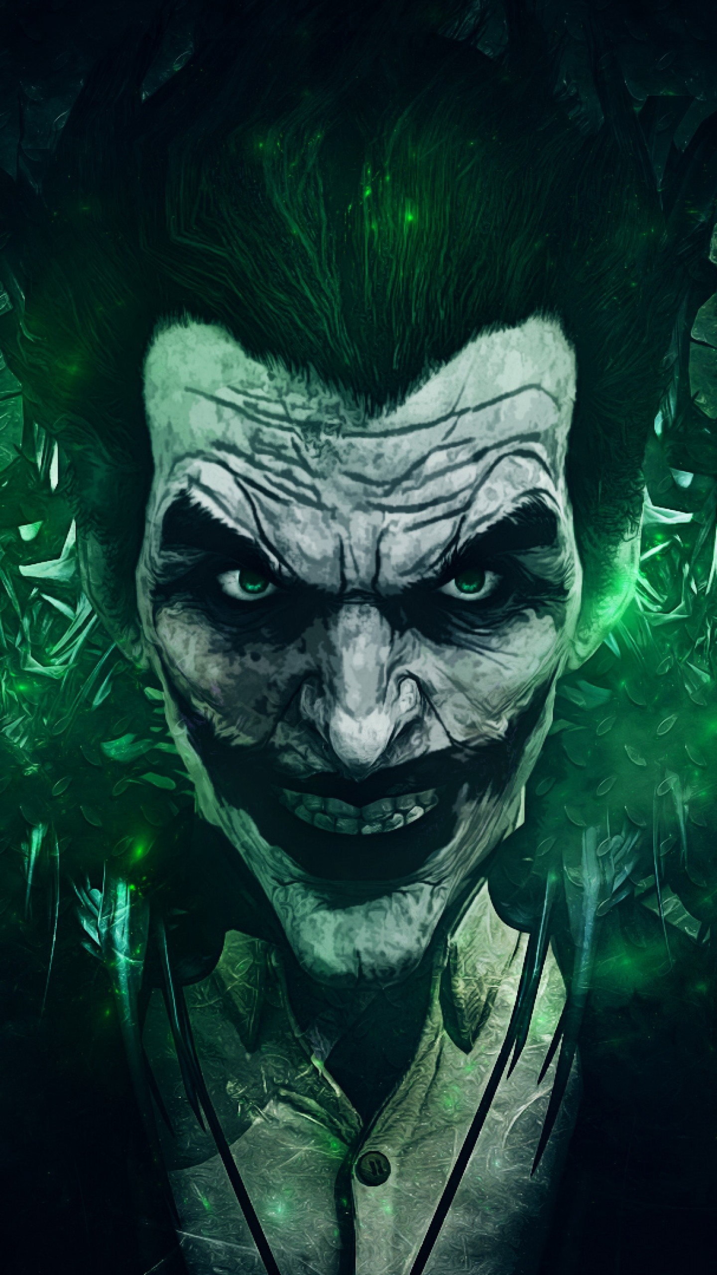Joker, Batman: Arkham, DC Comics, Verde, QHD+, sfondo verticale per cellulare