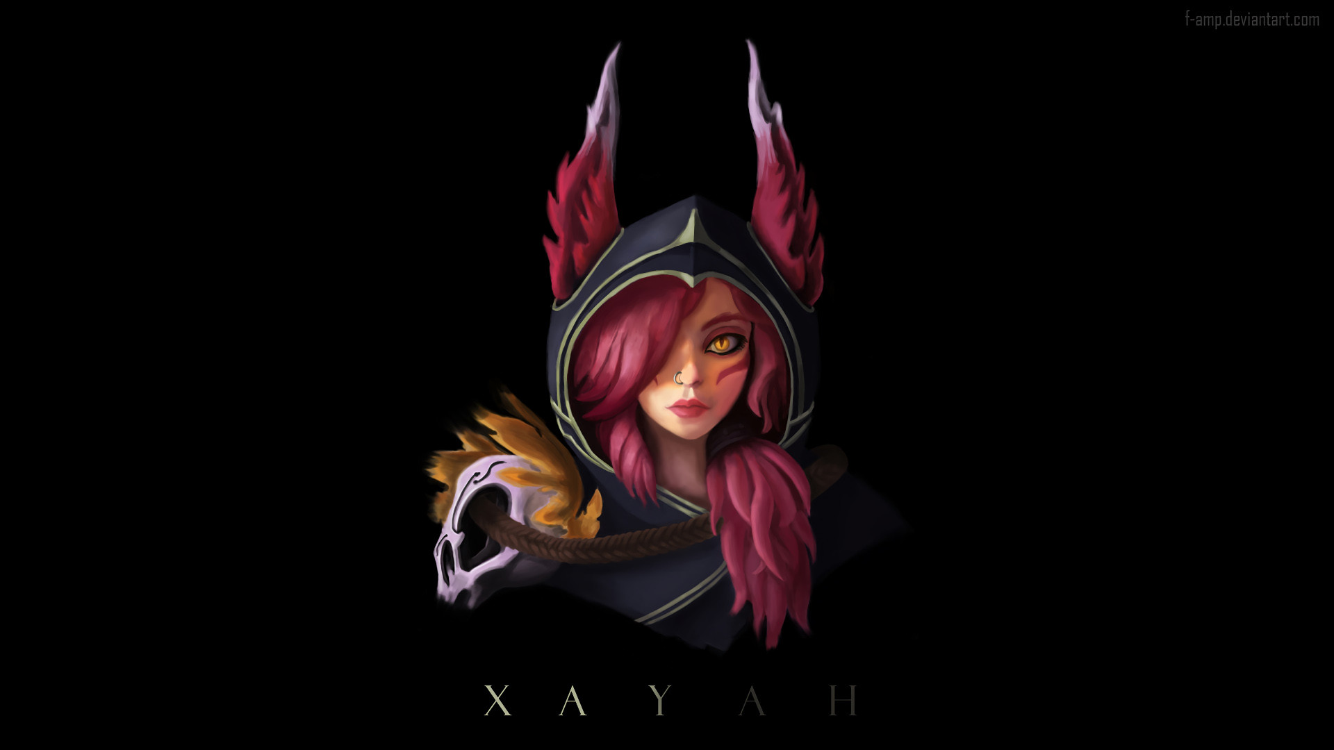 Xayah, League of Legends, Cappuccio, Sfondo nero, Full HD, wallpaper desktop