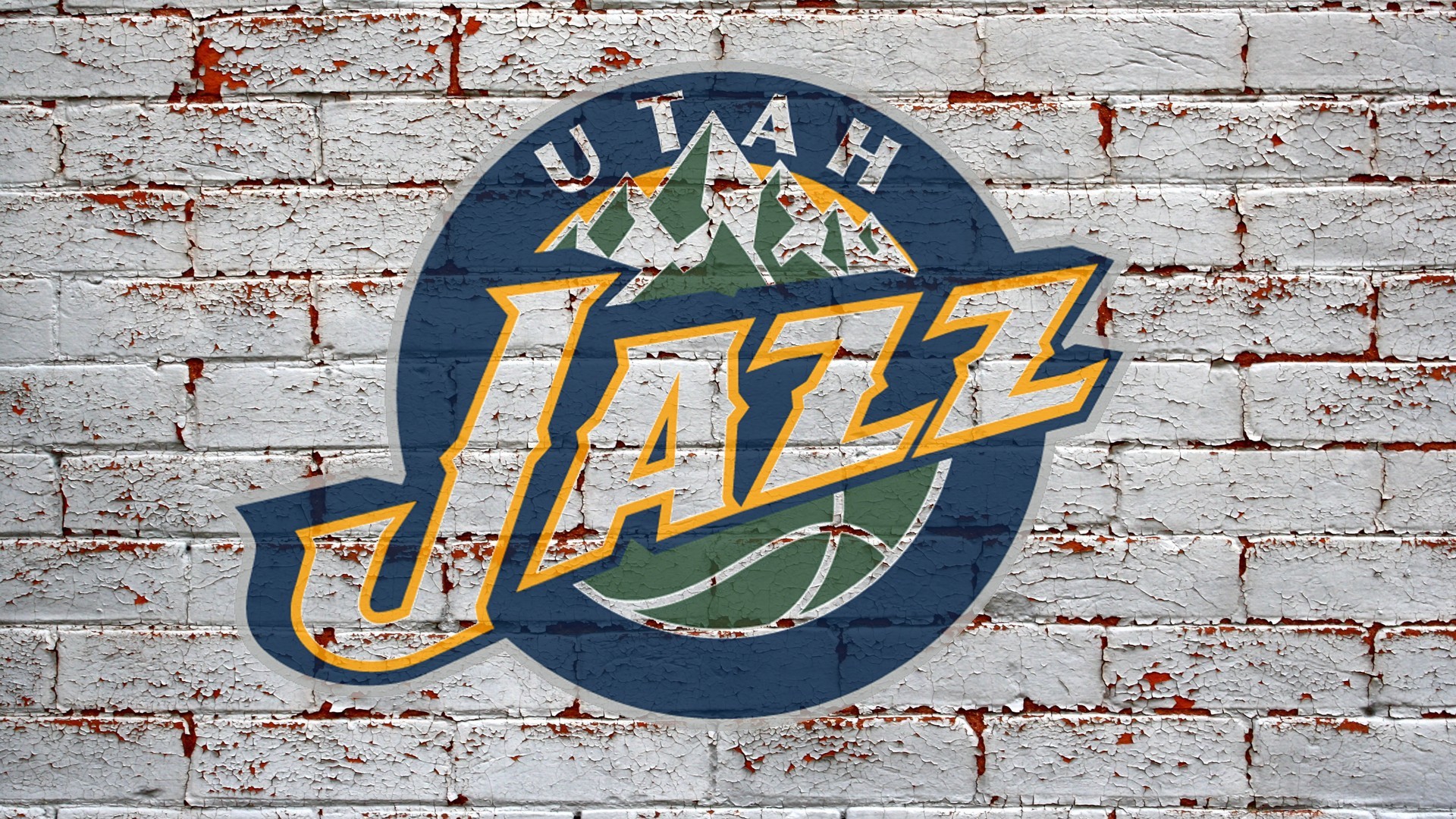Utah Jazz, Logo, Muro di mattoni, NBA, Full HD, sfondo per portatile