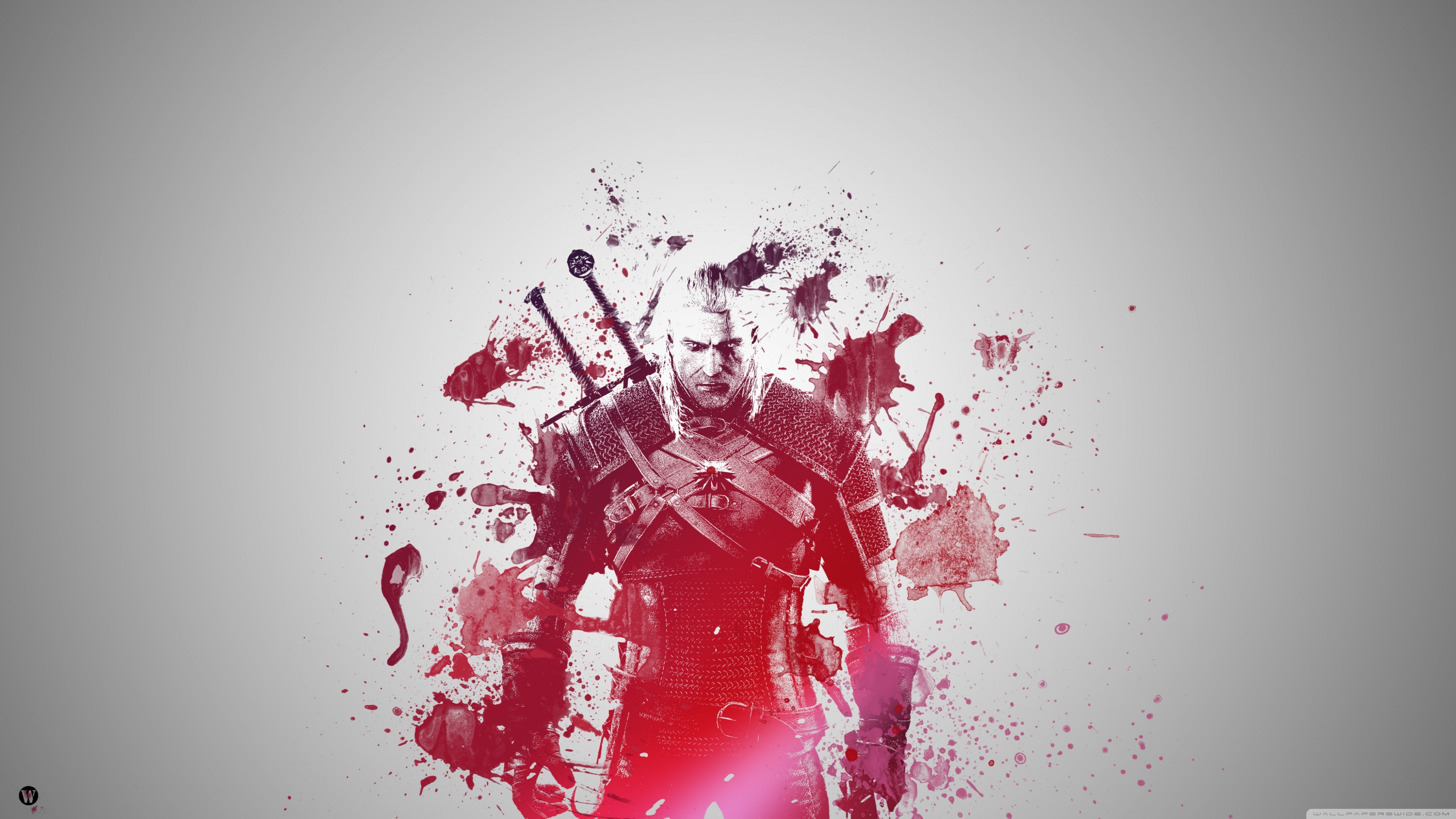Geralt di Rivia, The Witcher 3: Wild Hunt, Schizzi di vernice, Rosso, sfondo desktop 4K