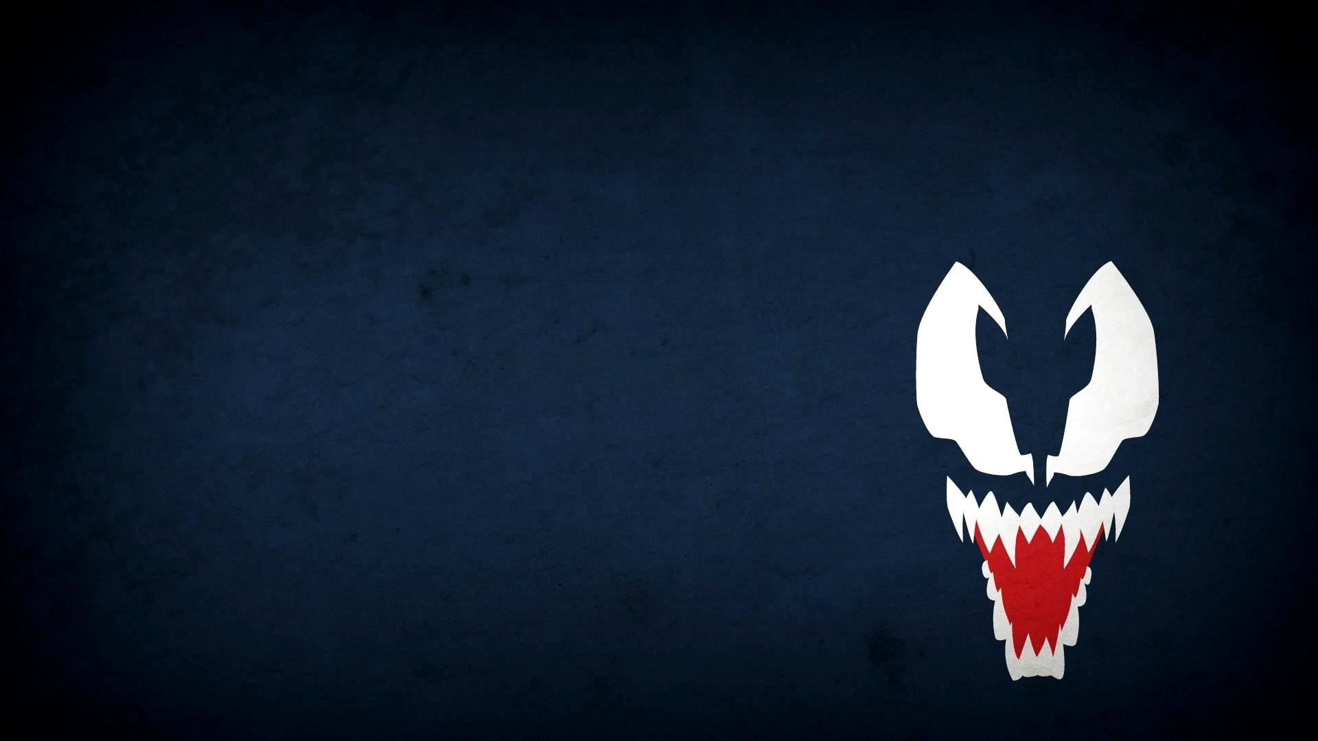 Venom, Volto stilizzato, Minimalismo, Blu scuro, Full HD, sfondo desktop