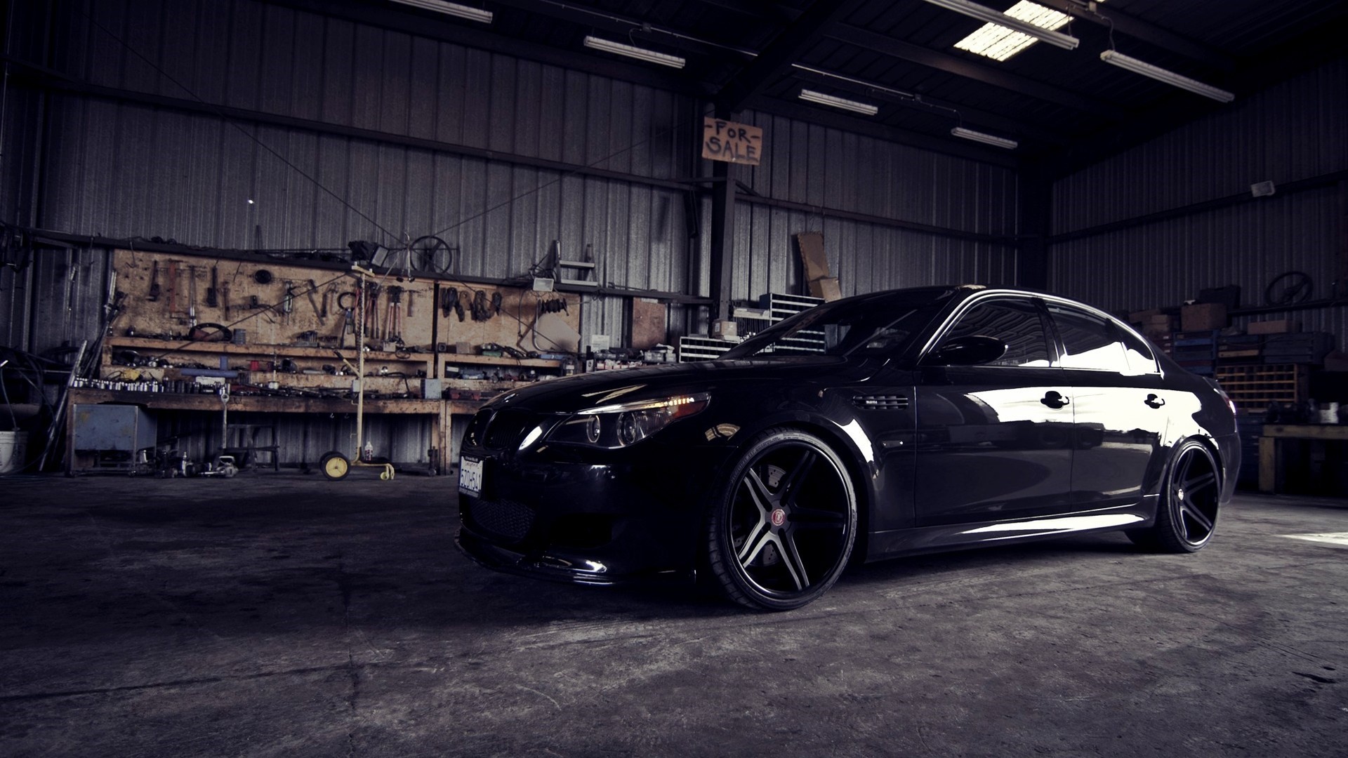 BMW M5 (E60), BMW, Nero, Capannone, Full HD, sfondo per portatile