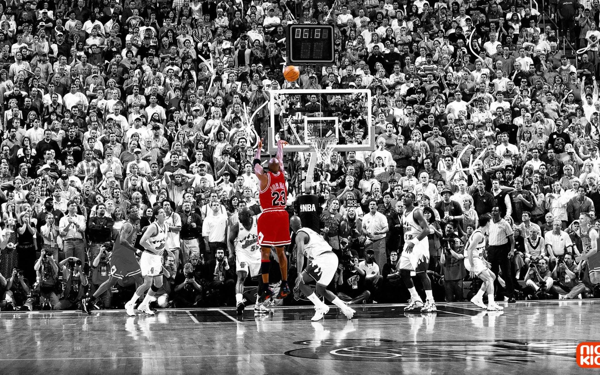 Michael Jordan, Chicago Bulls, Tiro decisivo, Palazzetto, Bianco e nero, sfondo MacBook Pro