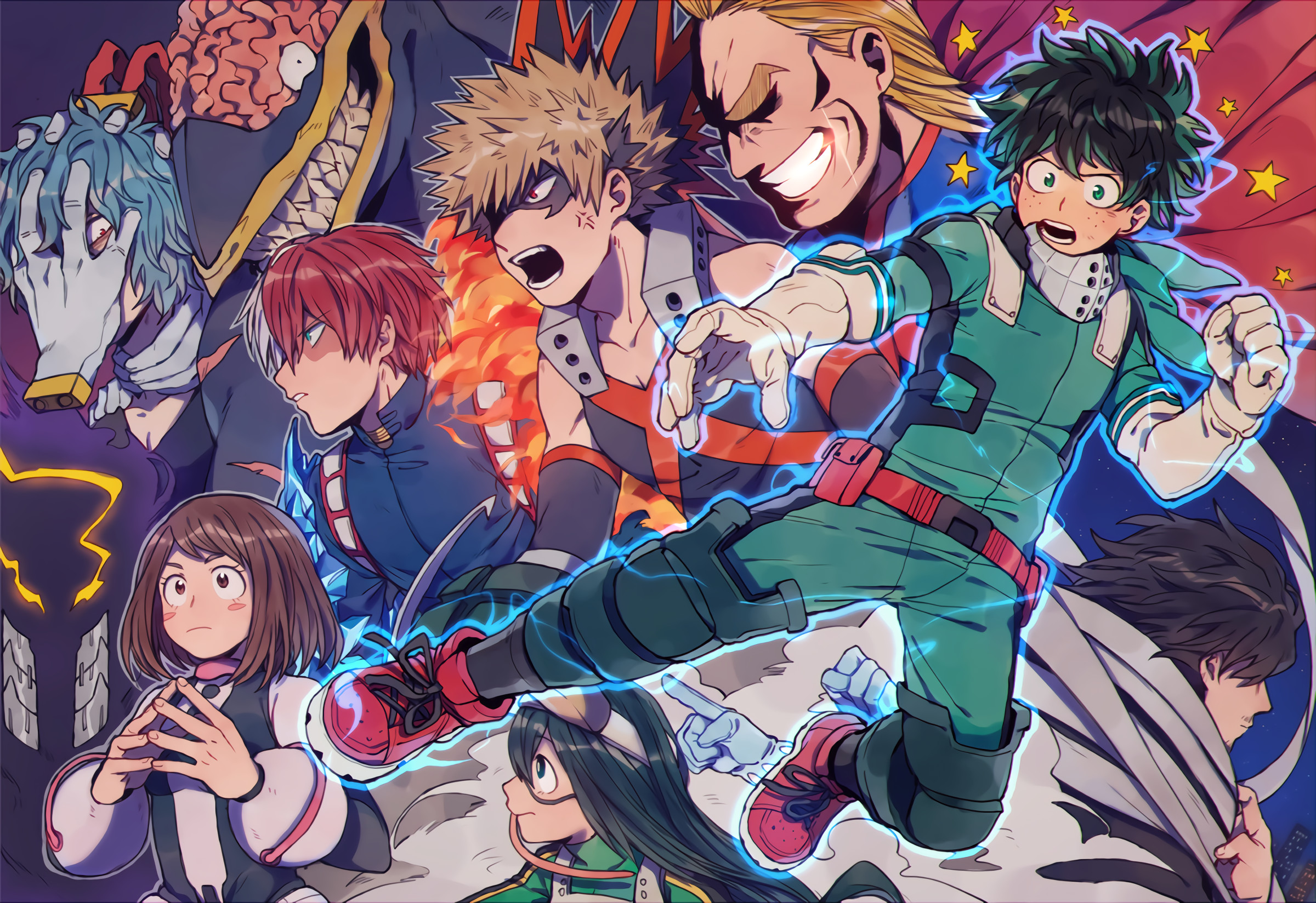 Izuku Midoriya, All Might, Katsuki Bakugo, Shoto Todoroki, Tomura Shigaraki, My Hero Academia, immagine di sfondo