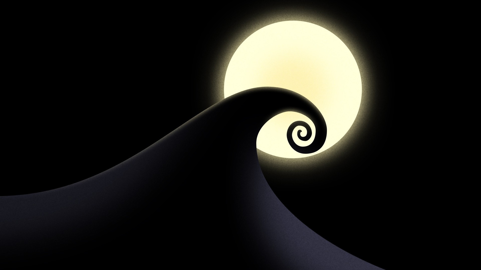 Nightmare Before Christmas, Spiral Hill, Luna piena, Minimalismo, sfondo widescreen Full HD