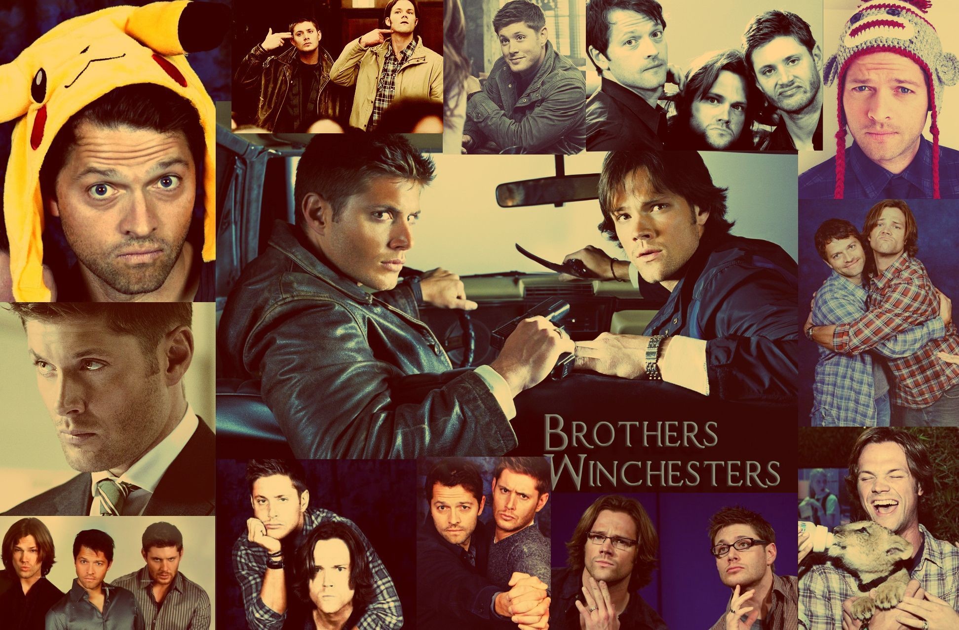 Fratelli Winchester, Supernatural, Collage, Misha Collins, Jensen Ackles, sfondo Full HD per PC