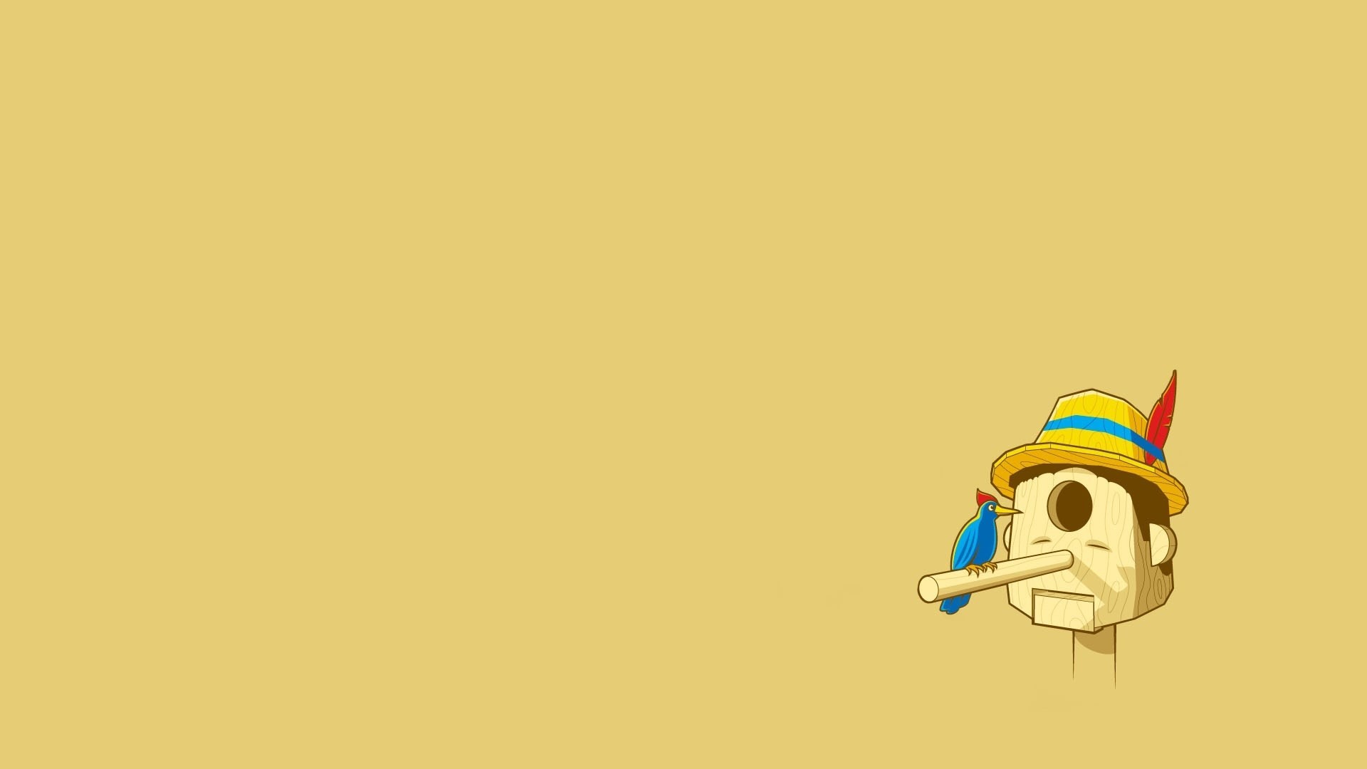 Pinocchio, Naso lungo, Minimalismo, Giallo, 16:9 Full HD, sfondo widescreen