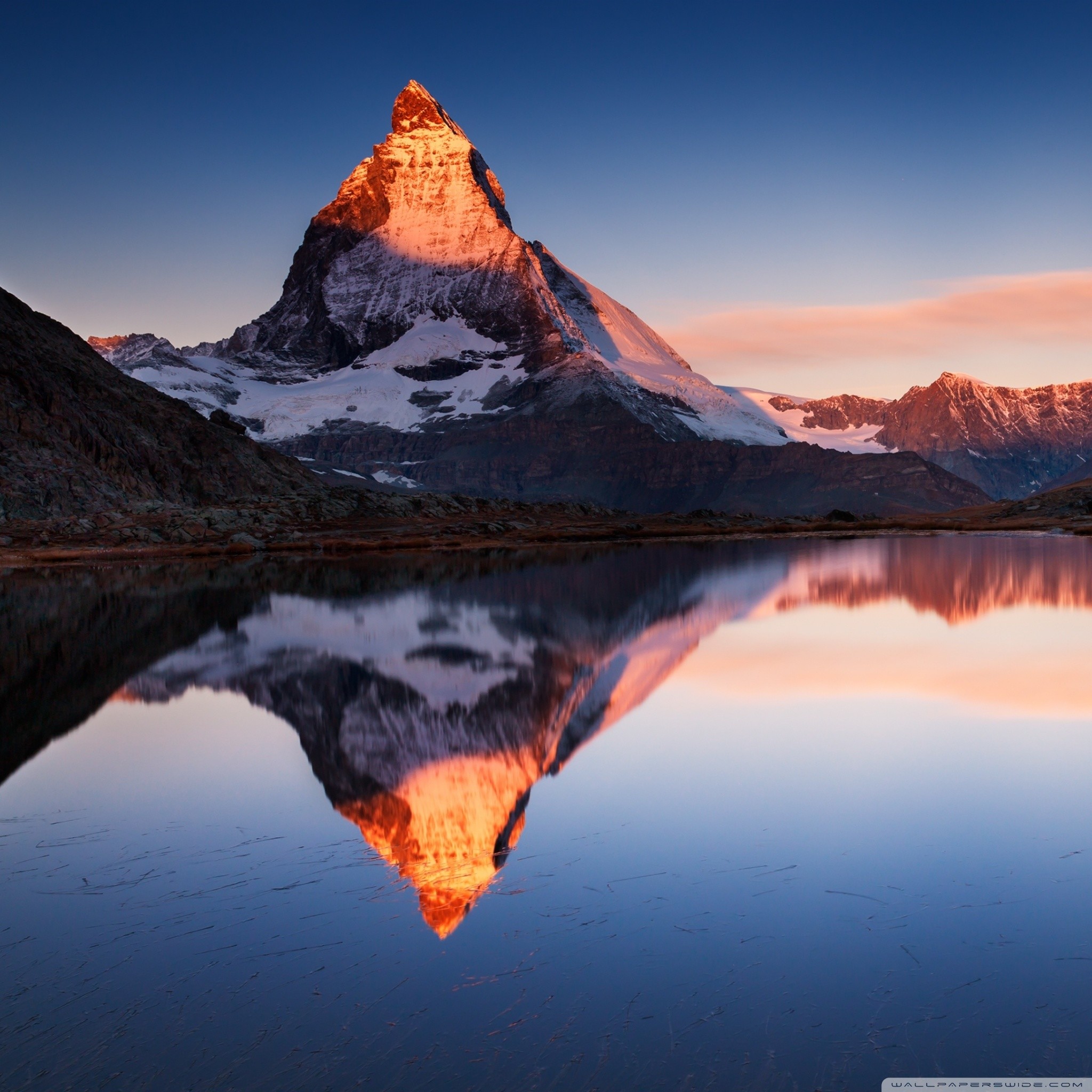 Cervino, Matterhorn, Lago Riffelsee, Riflesso, Alpenglow, Full HD, wallpaper per tablet