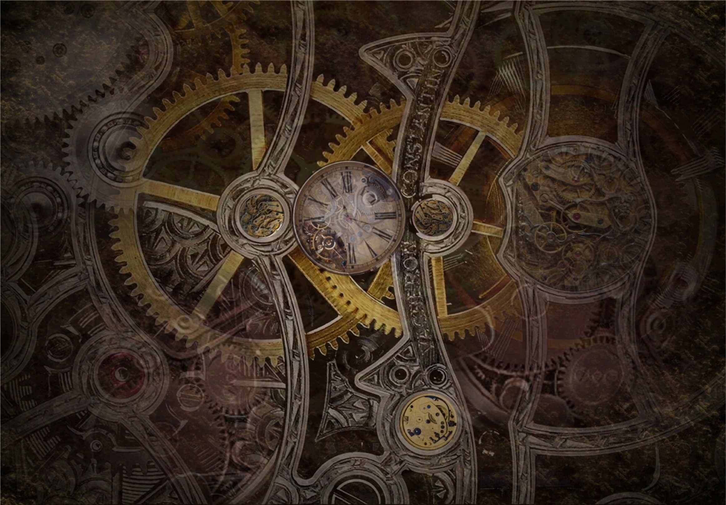 Ingranaggi, Orologio, Ottone, Steampunk, Full HD, sfondo per PC