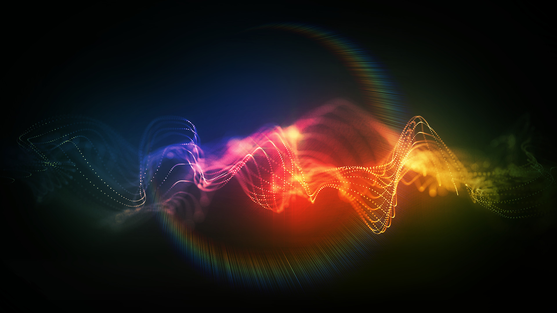 Onde luminose, Arcobaleno, Arte astratta, Sfondo nero, wallpaper per desktop