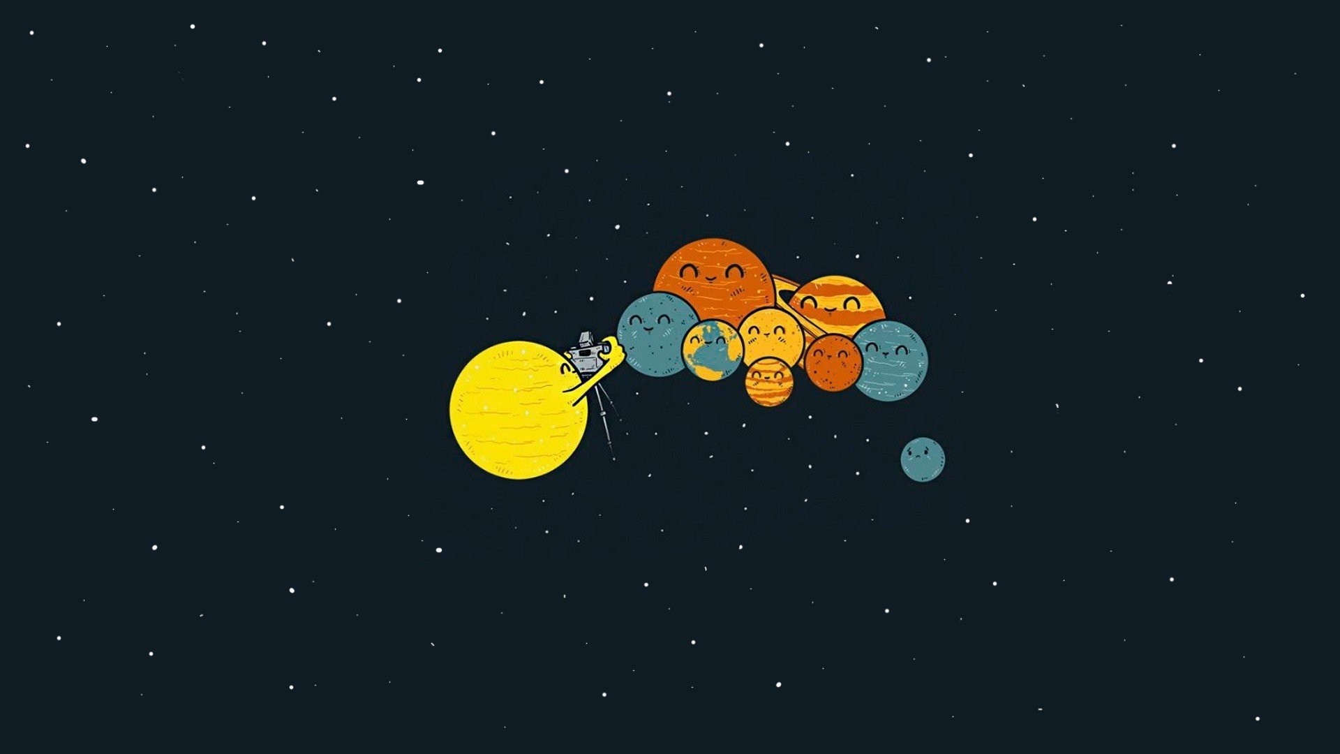 Sistema solare, Pianeti kawaii, Sole, Abbraccio, Carino, Full HD 1080p, sfondo desktop