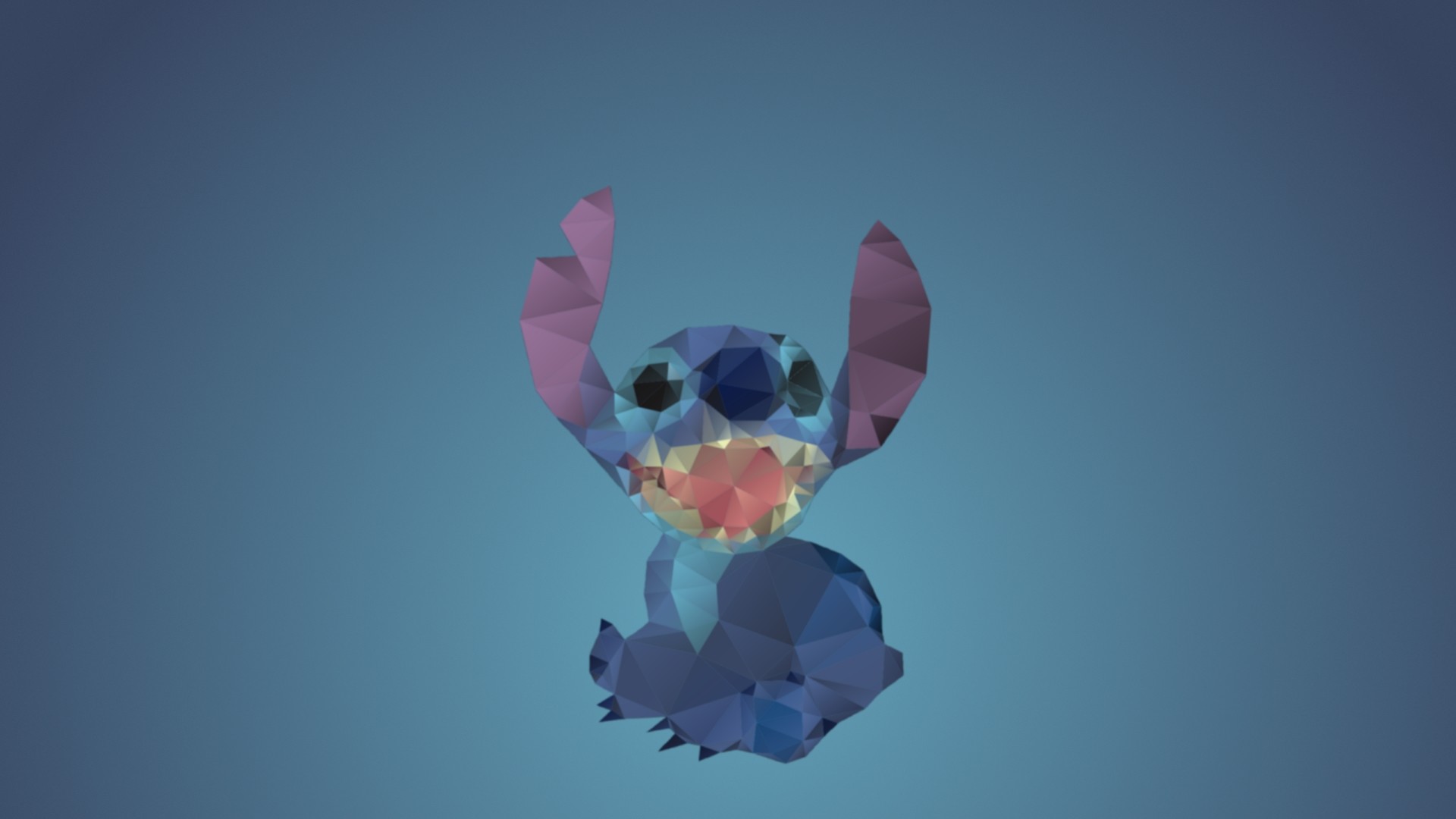 Stitch, Low poly, Blu, Minimalismo, Full HD, sfondo per PC e portatile