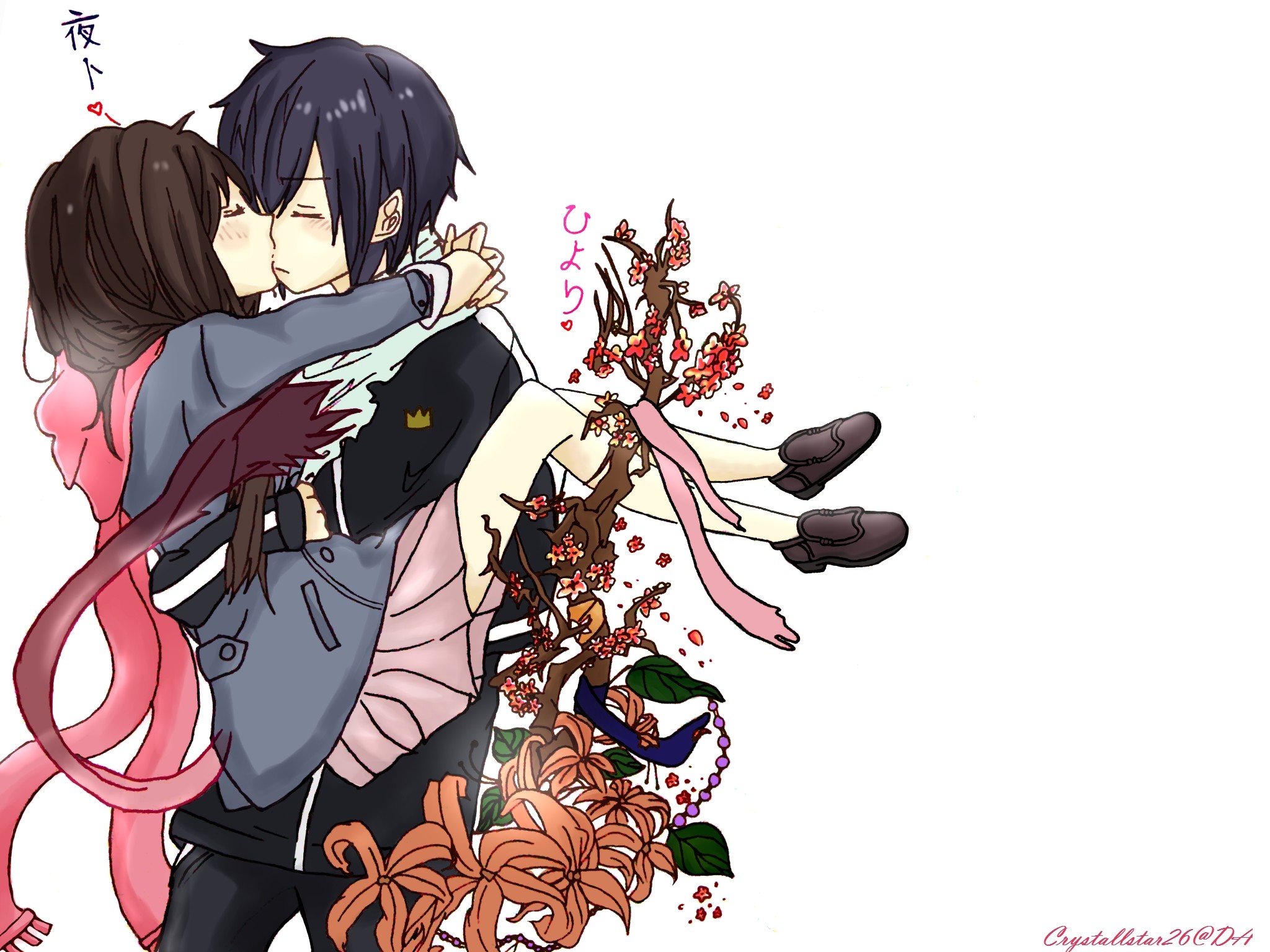 Yato, Hiyori Iki, Noragami, Abbraccio, Fiori, Full HD, sfondo per iPad e tablet