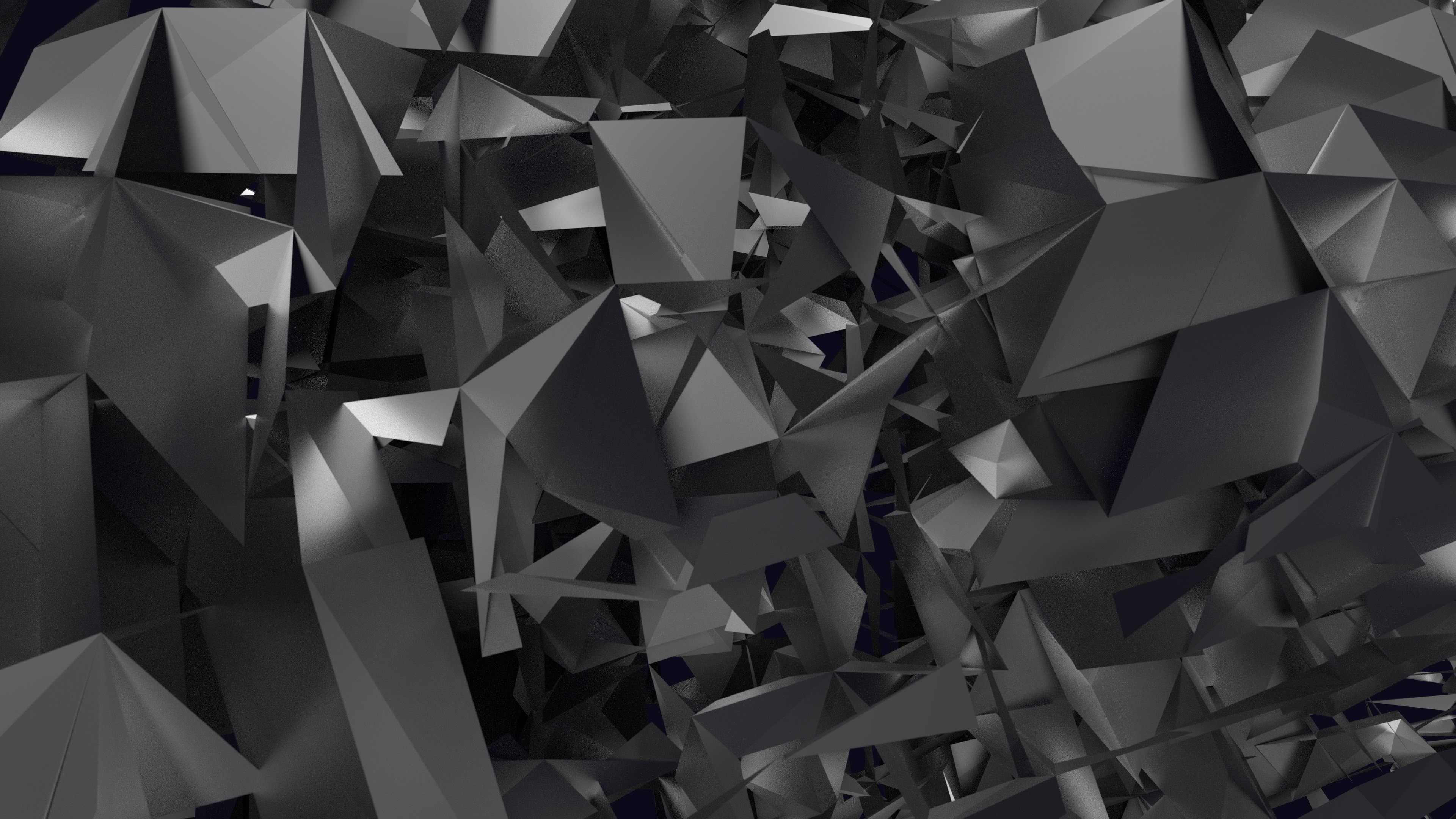 Low poly, Frammenti, Grigio, 4K 2160p, sfondo desktop