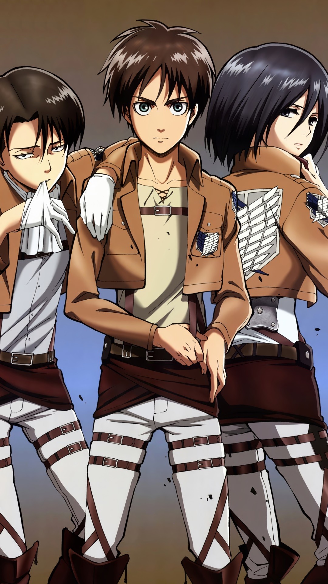 Levi Ackerman, Eren Jaeger, Mikasa Ackerman, L'attacco dei giganti, sfondo 1080x1920 per cellulare