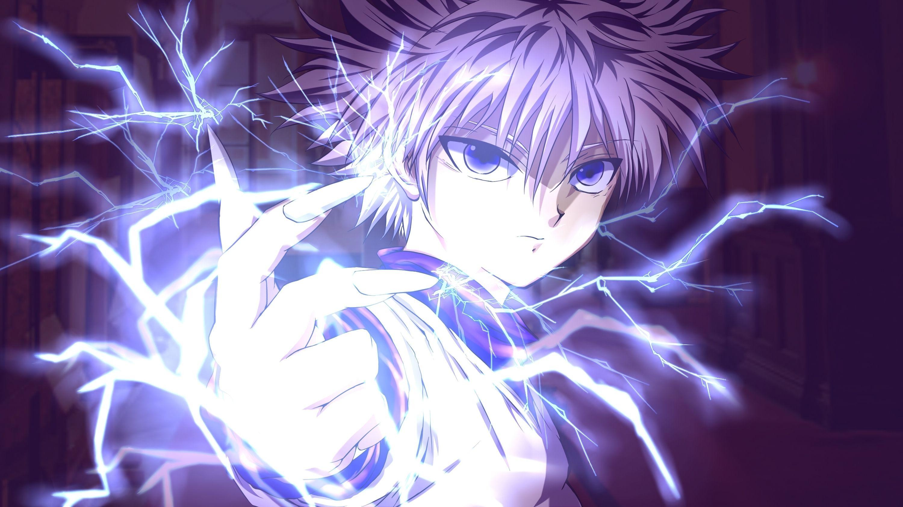 Killua Zoldyck, Hunter x Hunter, Fulmini, Viola, 2K, sfondo per PC e portatile