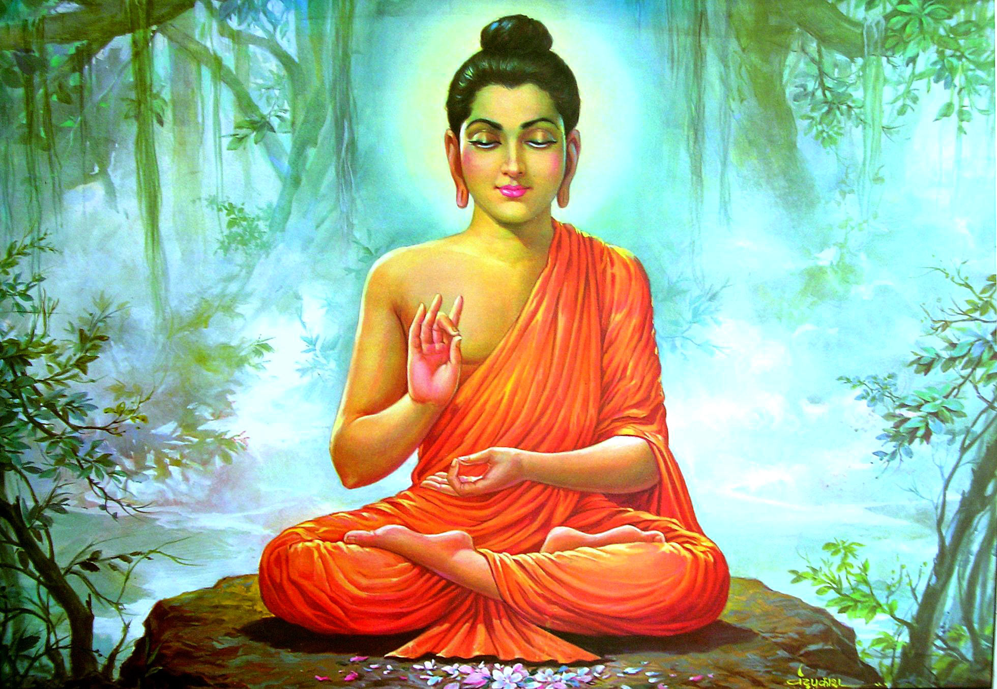 Buddha, Siddhartha Gautama, Dipinto, Meditazione, Full HD, sfondo per portatile