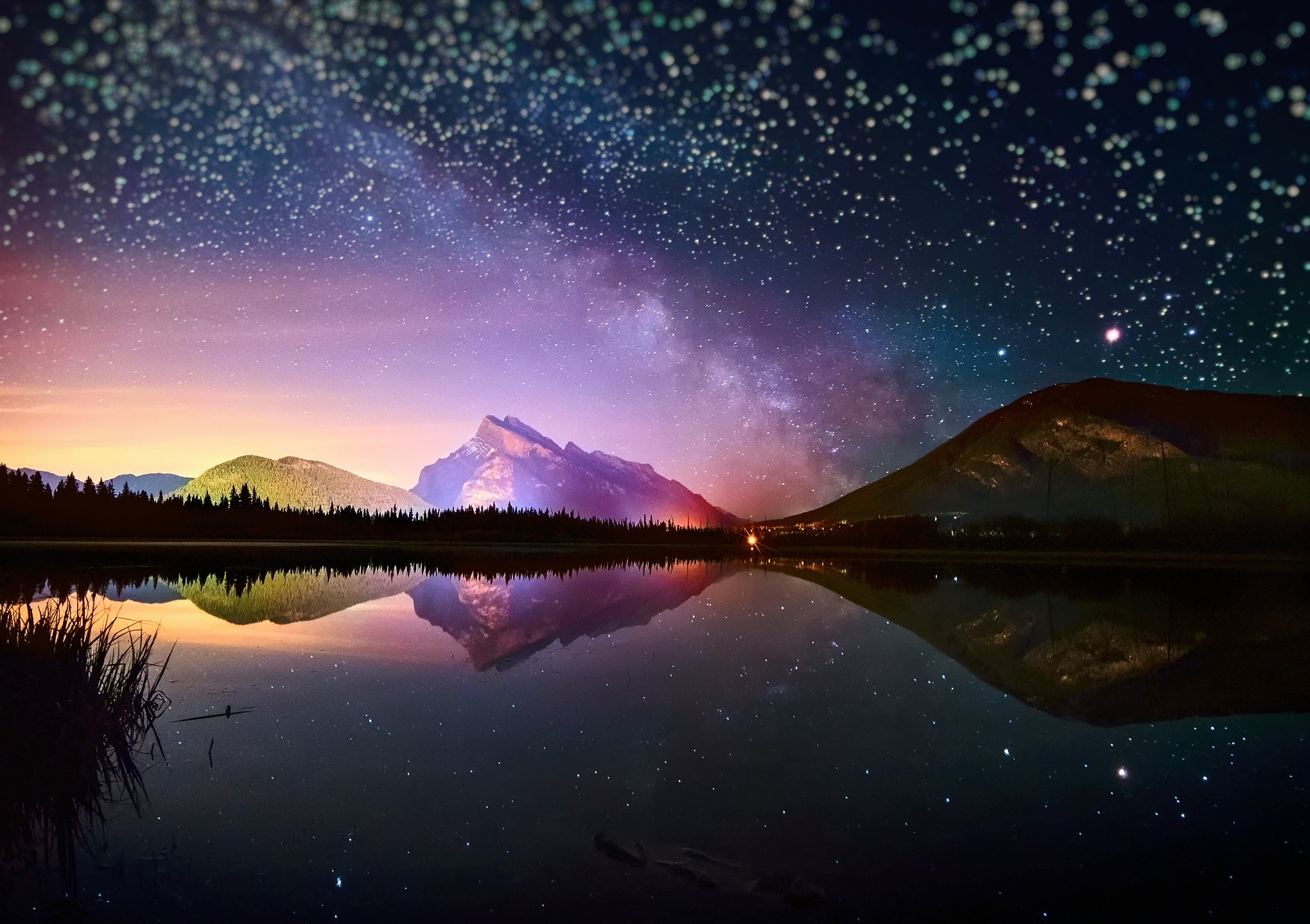 Via Lattea, Lago, Montagne, Riflesso, Full HD, wallpaper per computer