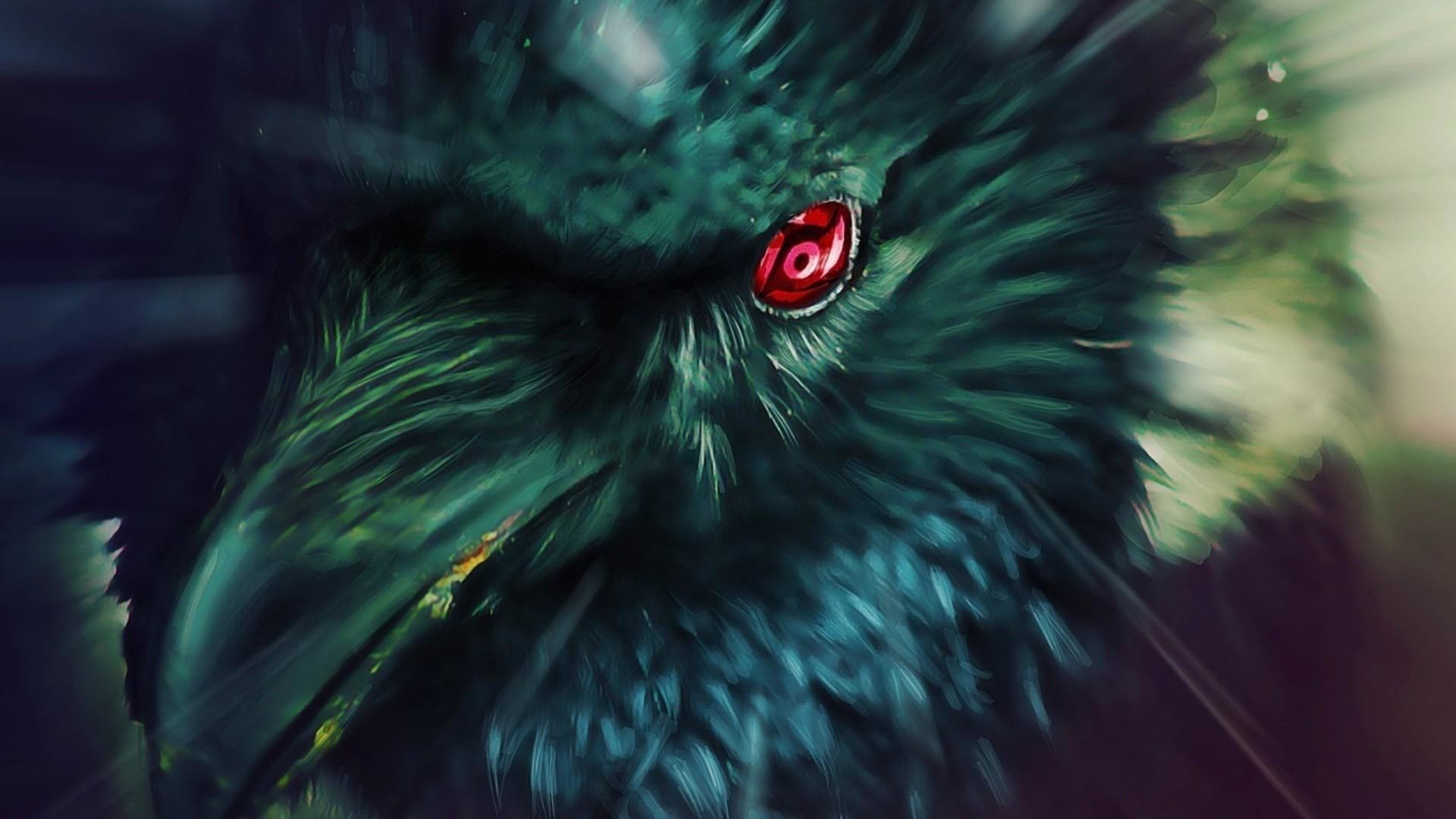 Corvo, Sharingan, Itachi Uchiha, Naruto, Verde, 1920x1080, immagine di sfondo
