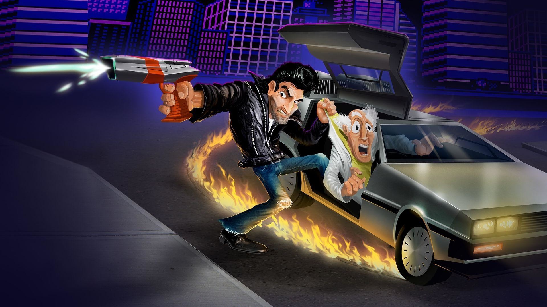 Marty McFly, Doc Brown, DeLorean DMC-12, Ritorno al futuro, Cartone, sfondo desktop 1080p