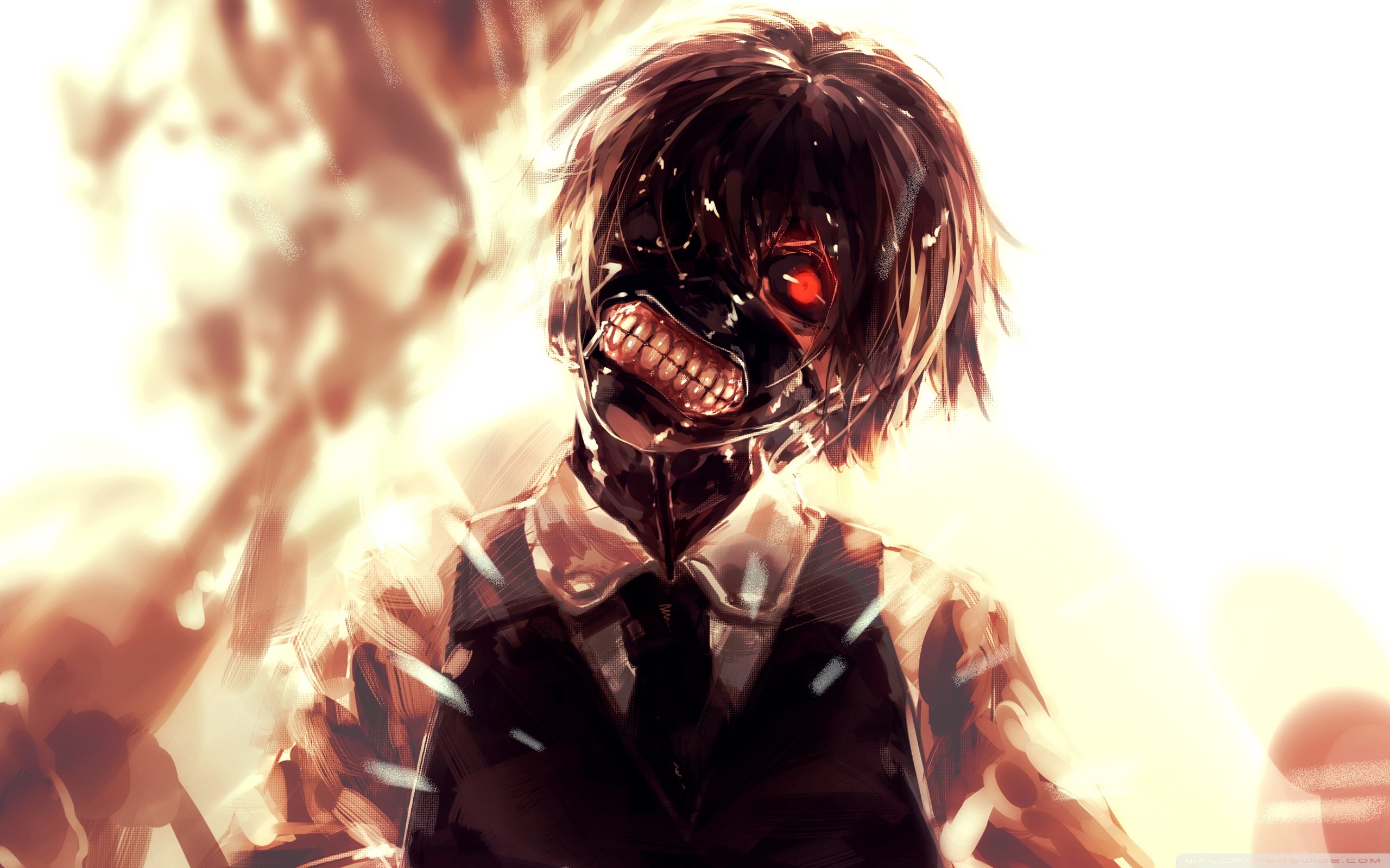 Ken Kaneki, Tokyo Ghoul, Maschera, Fuoco, Occhio rosso, 16:10 2K, sfondo widescreen