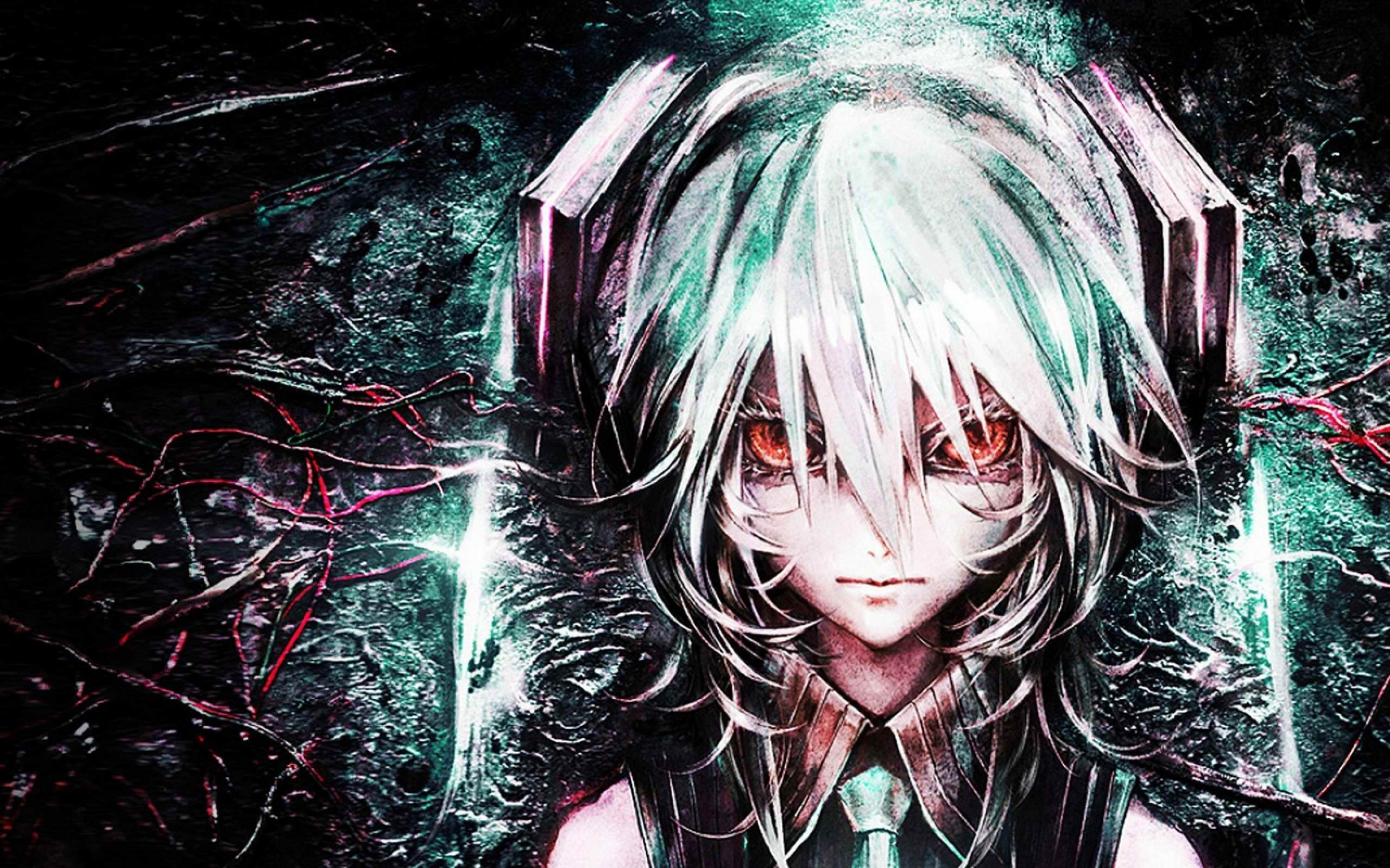 Ragazzo anime, Capelli bianchi, Occhi rossi, Dark, 2880x1800, sfondo per PC