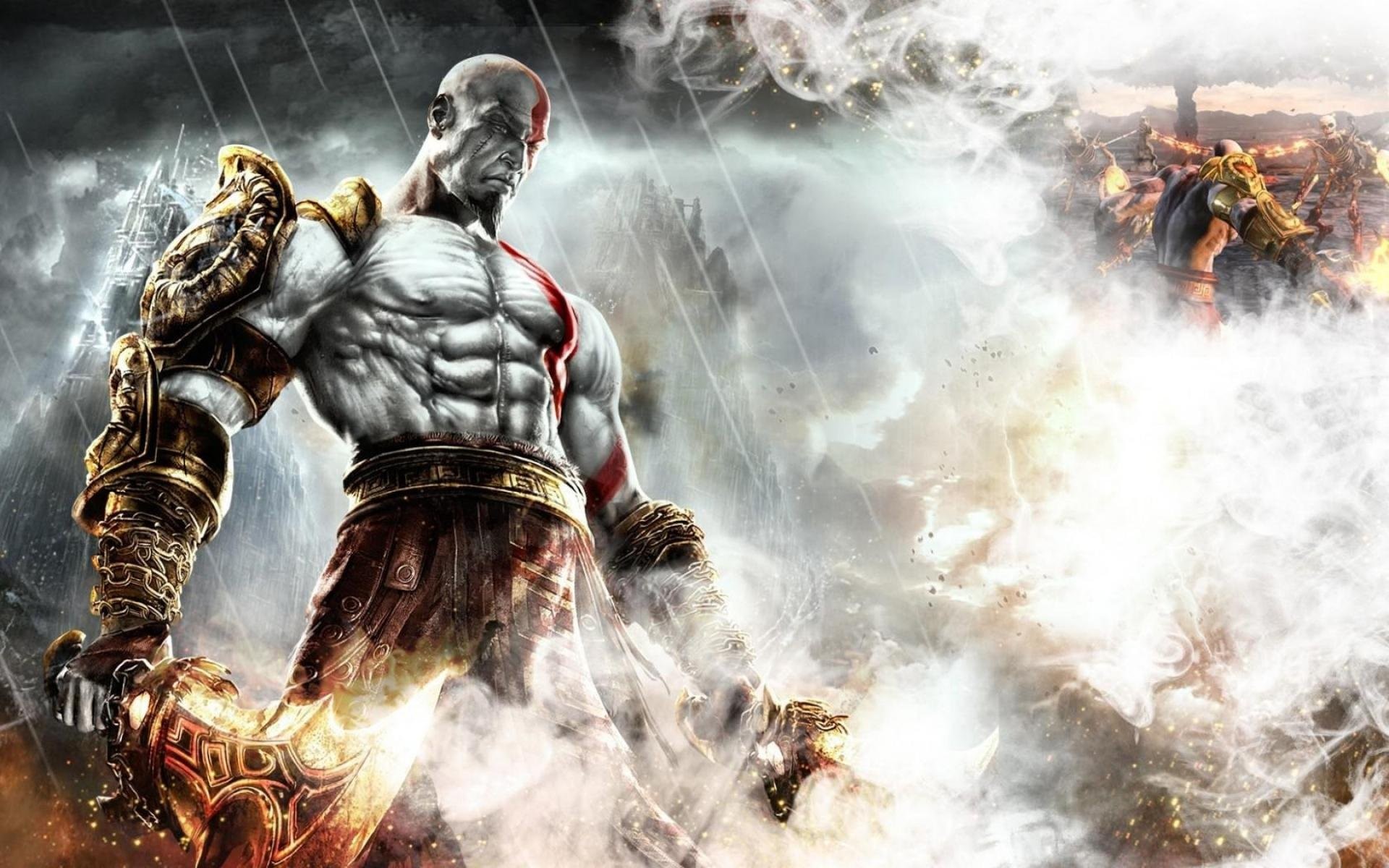Kratos, God of War III, Lame del Caos, Tempesta, Full HD, sfondo desktop