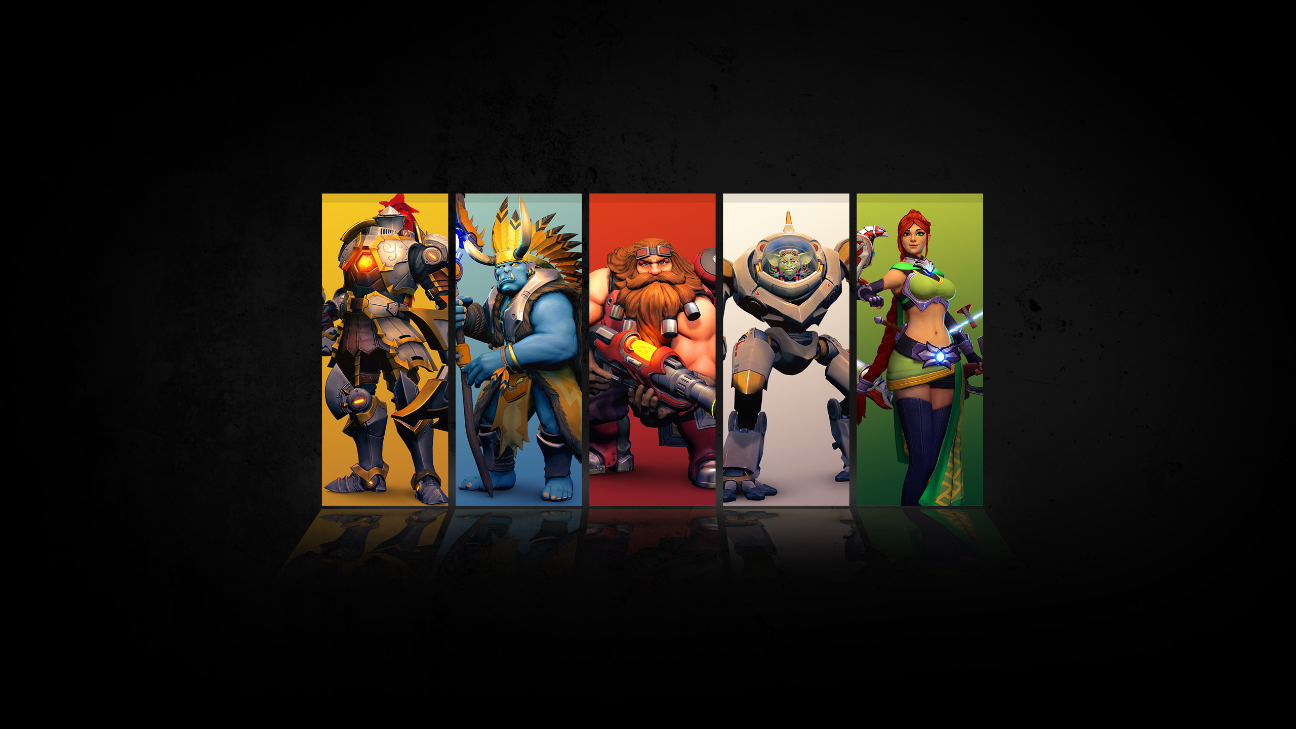 Paladins, Campioni, Pannelli, Sfondo nero, 16:9 2K, wallpaper widescreen