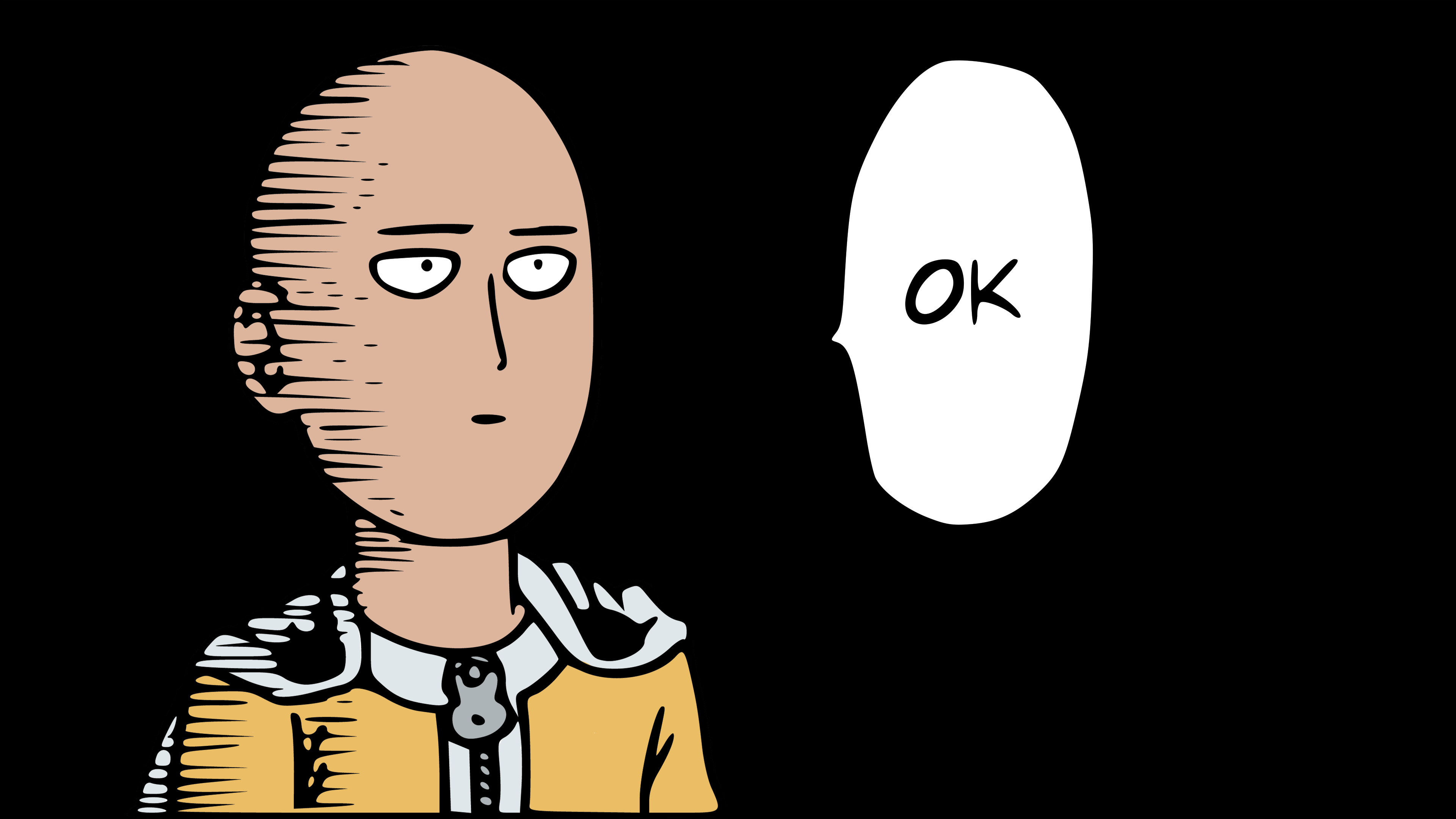 Saitama, One Punch Man, OK, Meme, Sfondo nero, 4K, wallpaper per portatile