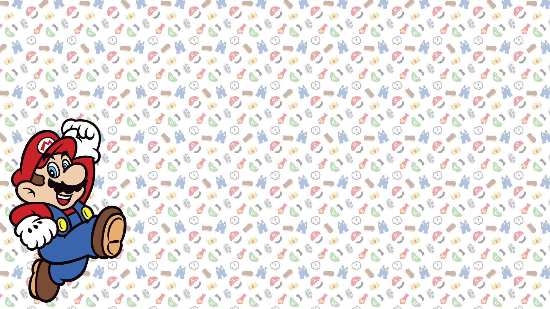 Super Mario, Mario, Motivo, Sfondo bianco, Full HD, wallpaper per PC