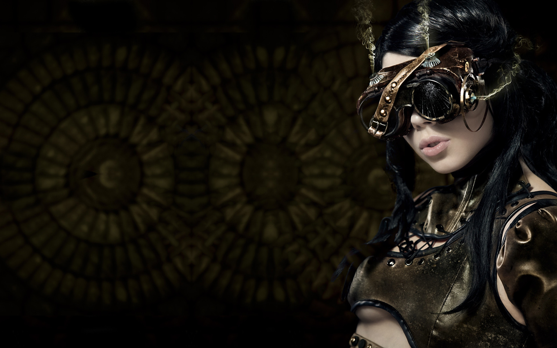 Donna, Occhiali da aviatore, Steampunk, Sfondo scuro, Full HD, wallpaper per computer