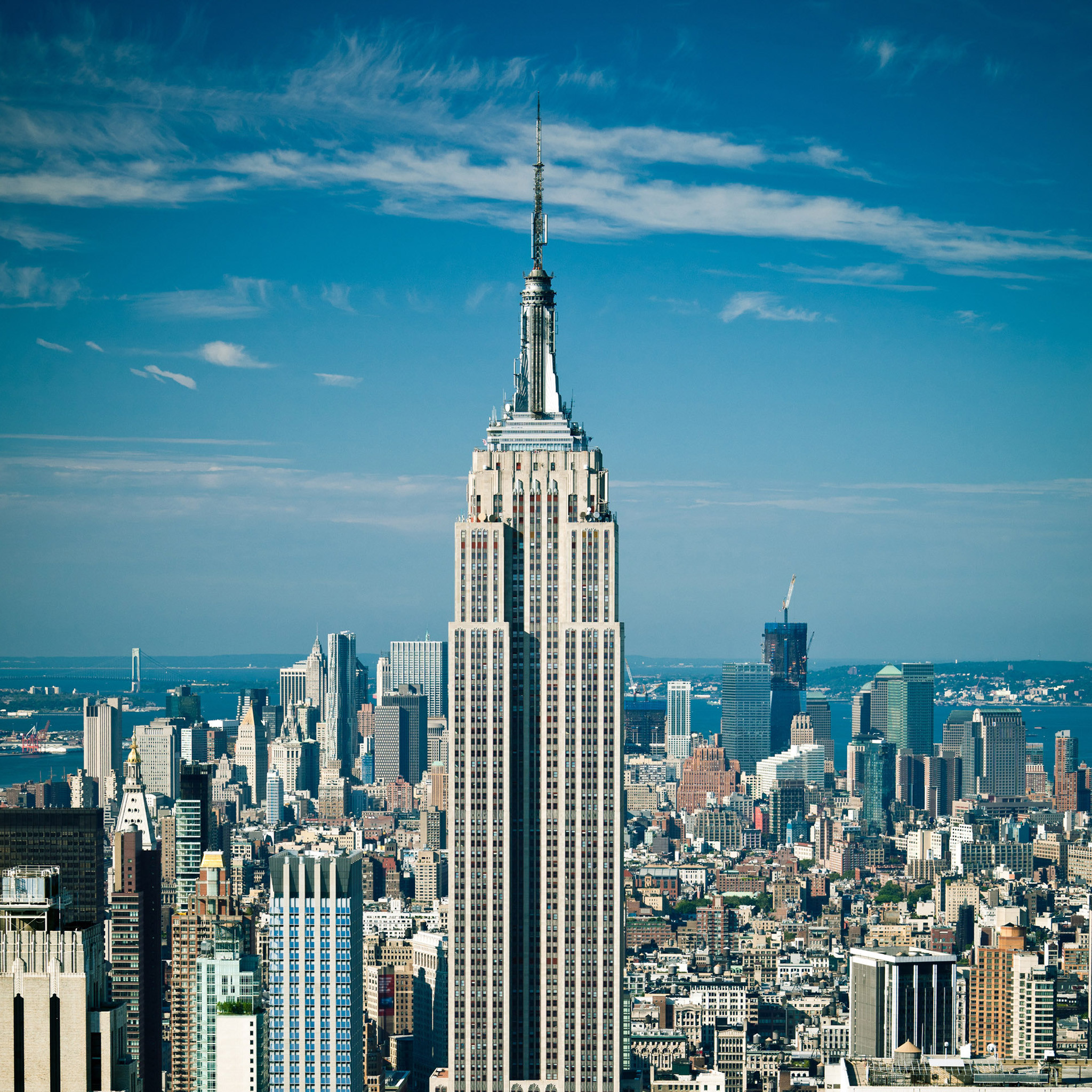 Empire State Building, New York, Cielo azzurro, Grattacieli, Full HD, schermata di blocco iPad