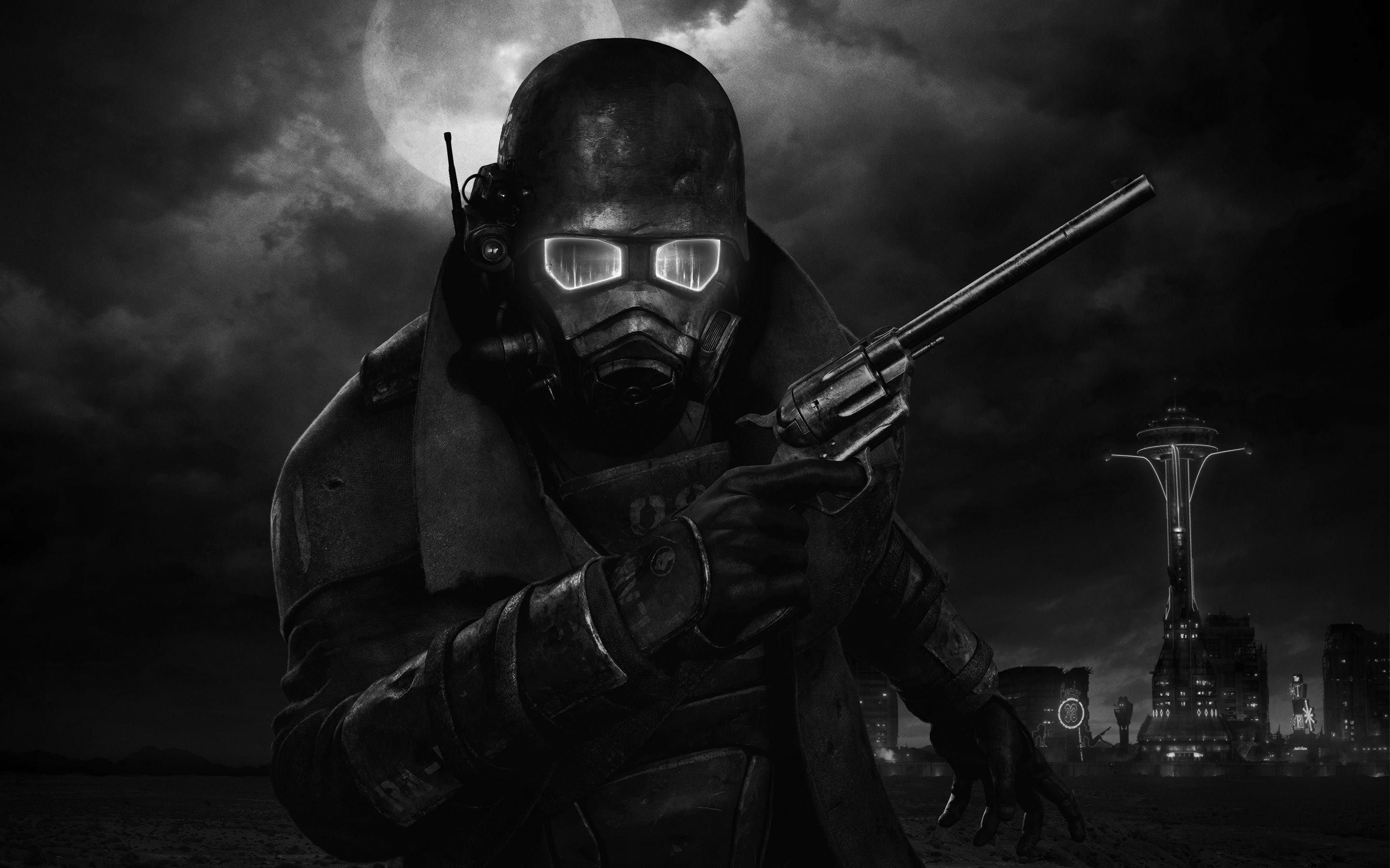 Ranger NCR, Fallout: New Vegas, Revolver, Bianco e nero, 2880x1800, immagine di sfondo