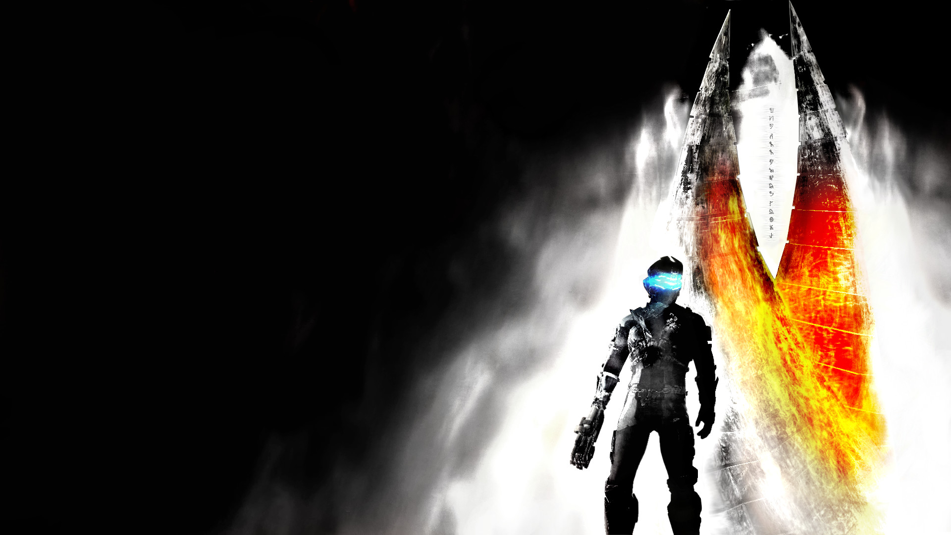 Isaac Clarke, Dead Space, Marker, Fiamme, Sfondo bianco, Full HD, wallpaper desktop