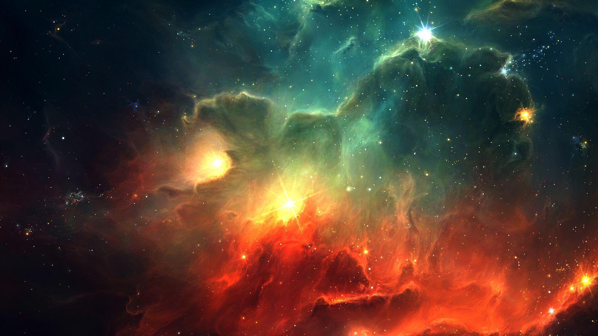 Nebulosa, Spazio, Arancione e verde, Stelle, Full HD, sfondo Windows 11