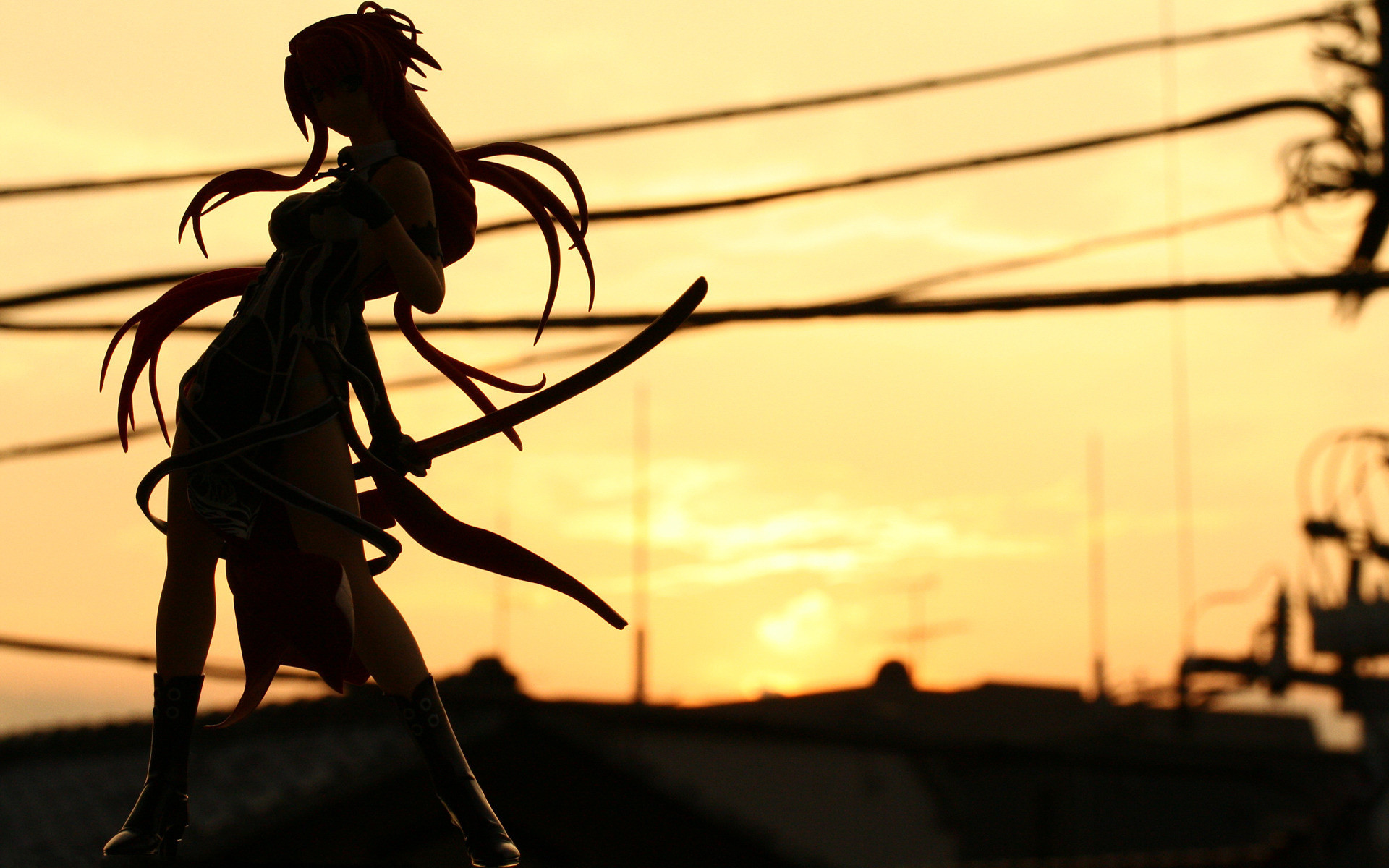 Katana, Silhouette, Tramonto, Anime, 1920x1200, sfondo MacBook Pro