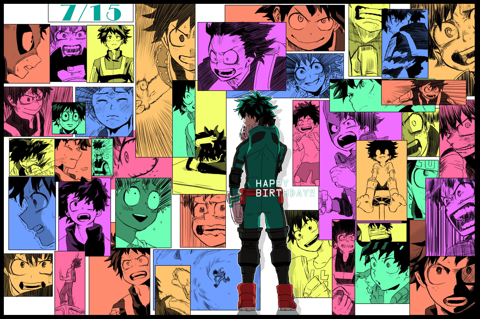 Izuku Midoriya, My Hero Academia, Buon compleanno, Collage, Colorato, sfondo per portatile