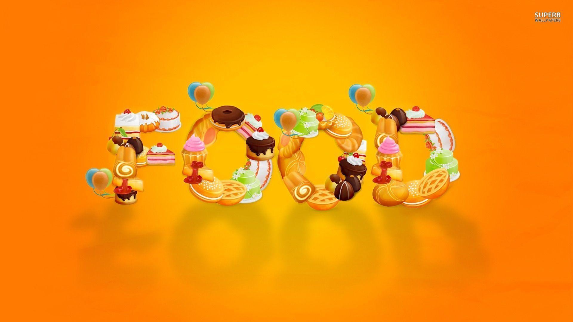 Food, Dolci, Tipografia, Sfondo arancione, 16:9 Full HD, wallpaper widescreen