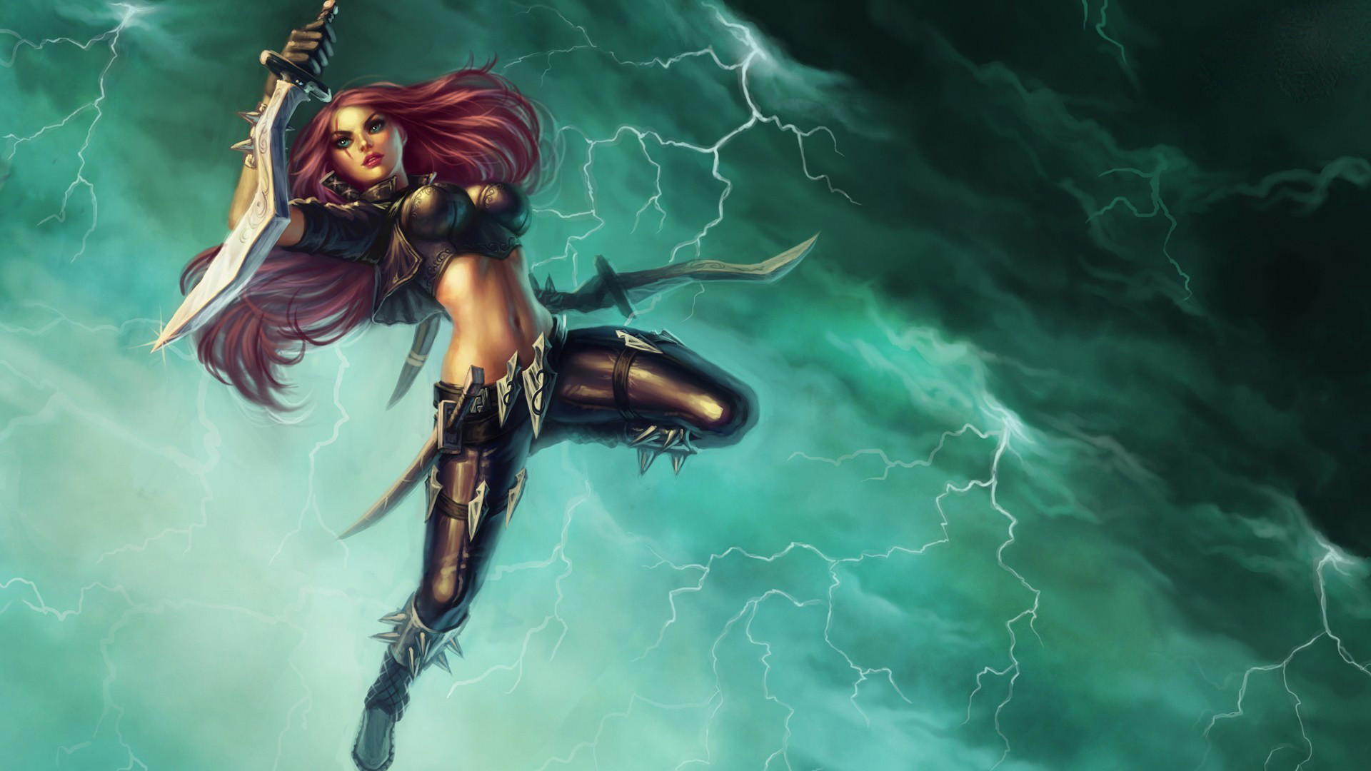 Katarina, League of Legends, Fulmini, Lame, Full HD, sfondo per PC