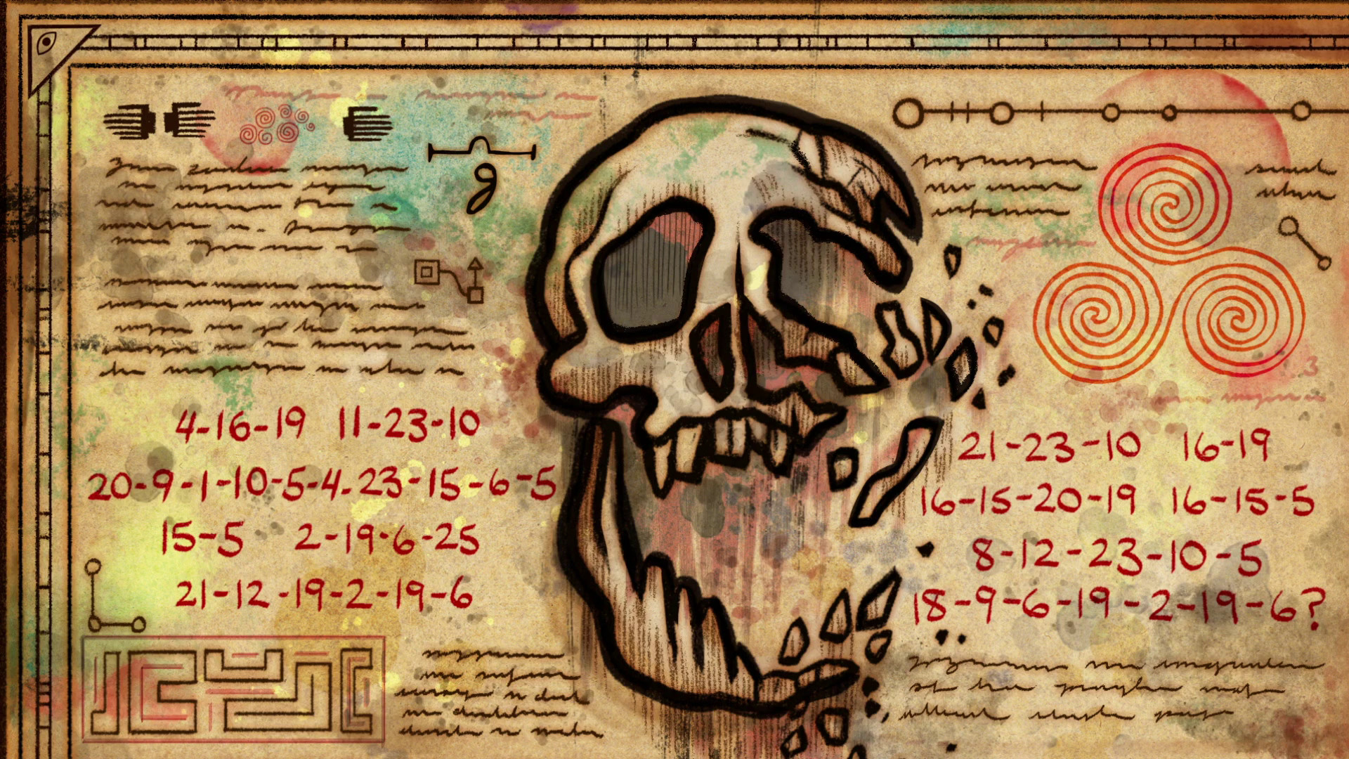 Gravity Falls, Teschio, Codici cifrati, Pergamena, Diario, Full HD, sfondo desktop