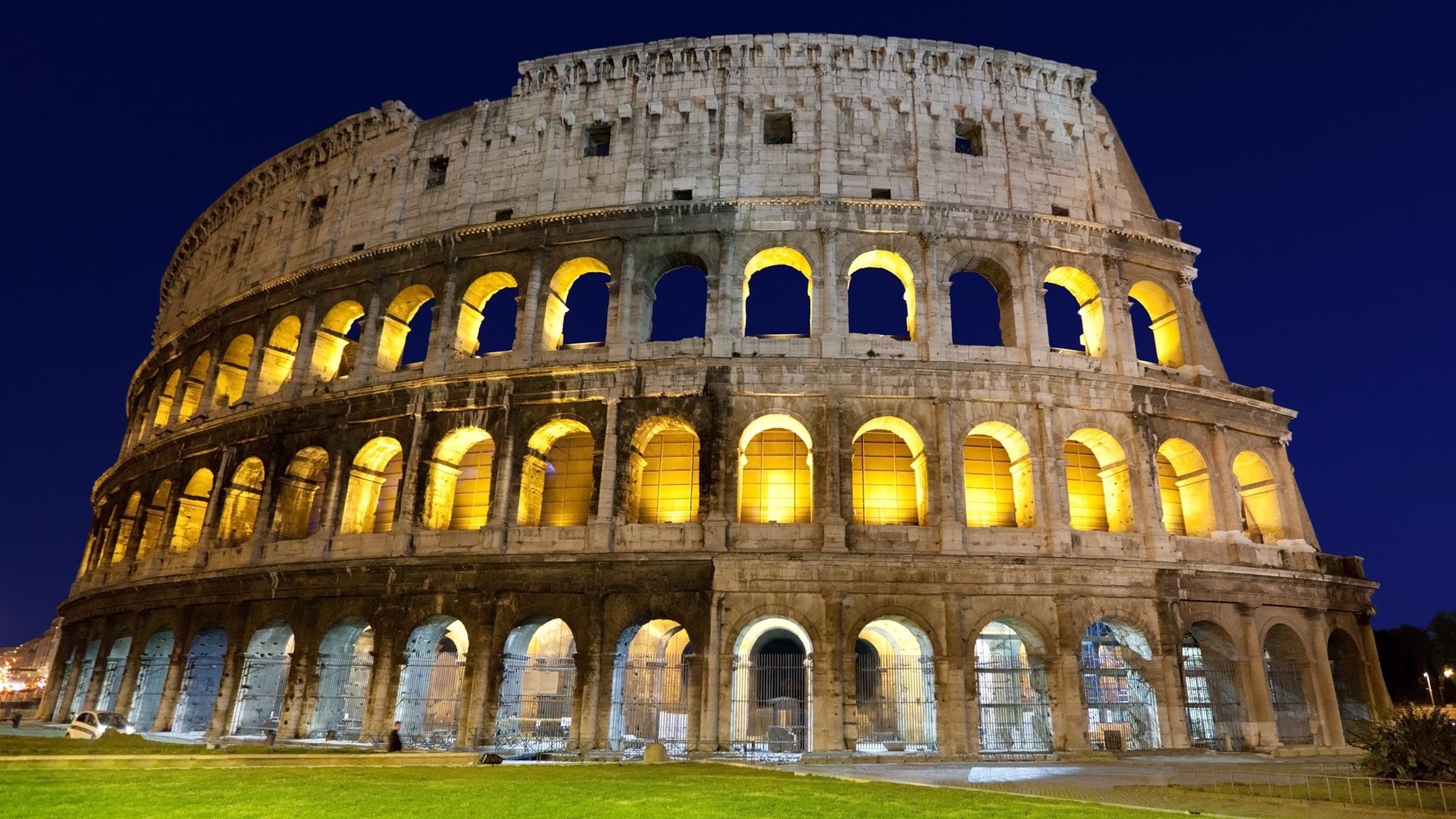 Colosseo, Roma, Notte, Illuminazione, Full HD, sfondo desktop