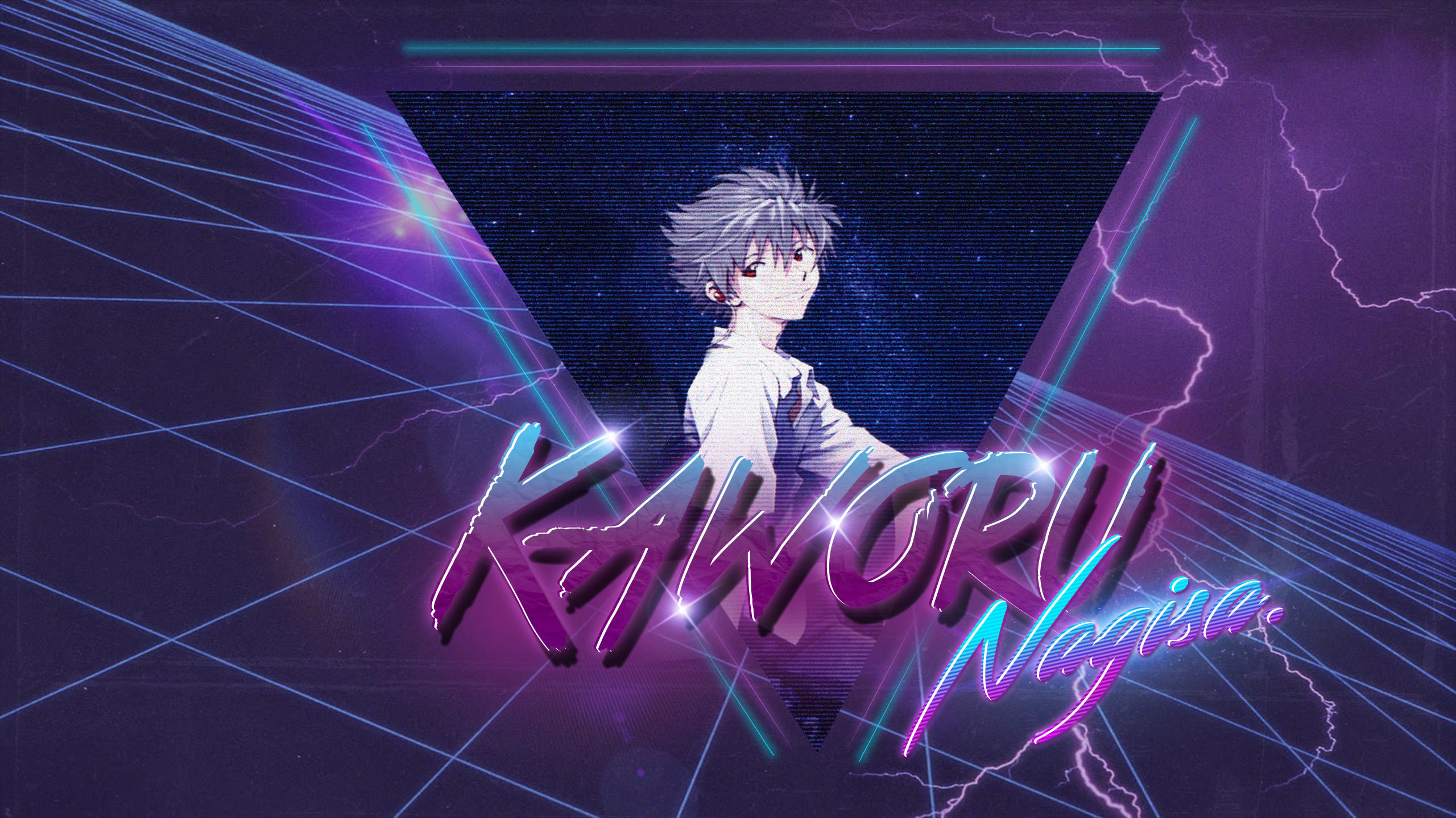 Kaworu Nagisa, Neon Genesis Evangelion, Retrowave, Neon viola, 2K, sfondo per PC e portatile