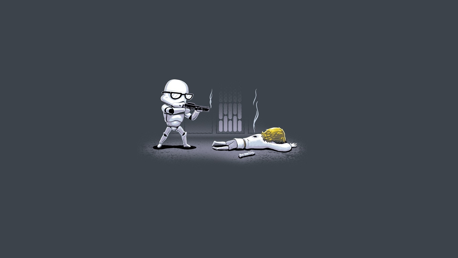 Stormtrooper, Parodia, Minimalista, Sfondo grigio, Full HD, wallpaper desktop