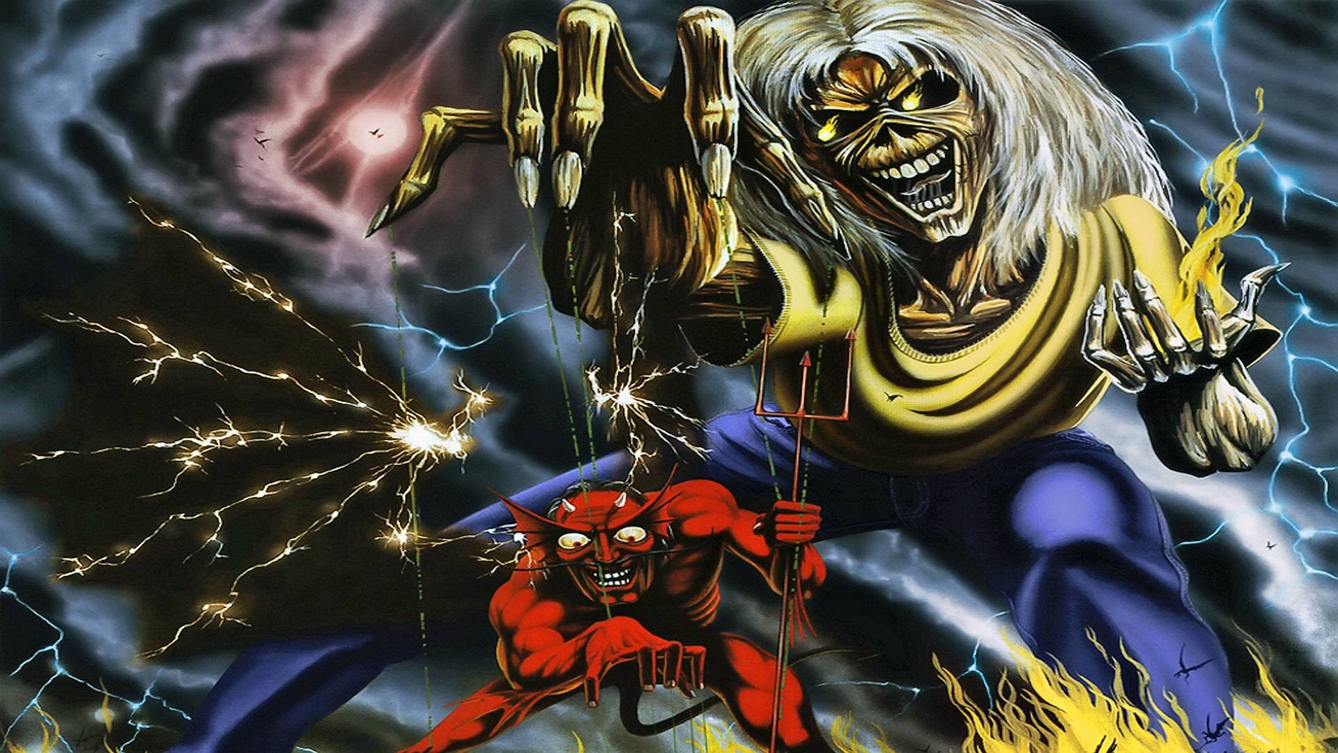 Eddie, The Number of the Beast, Iron Maiden, Diavolo, Fulmini, 16:9 Full HD, sfondo widescreen