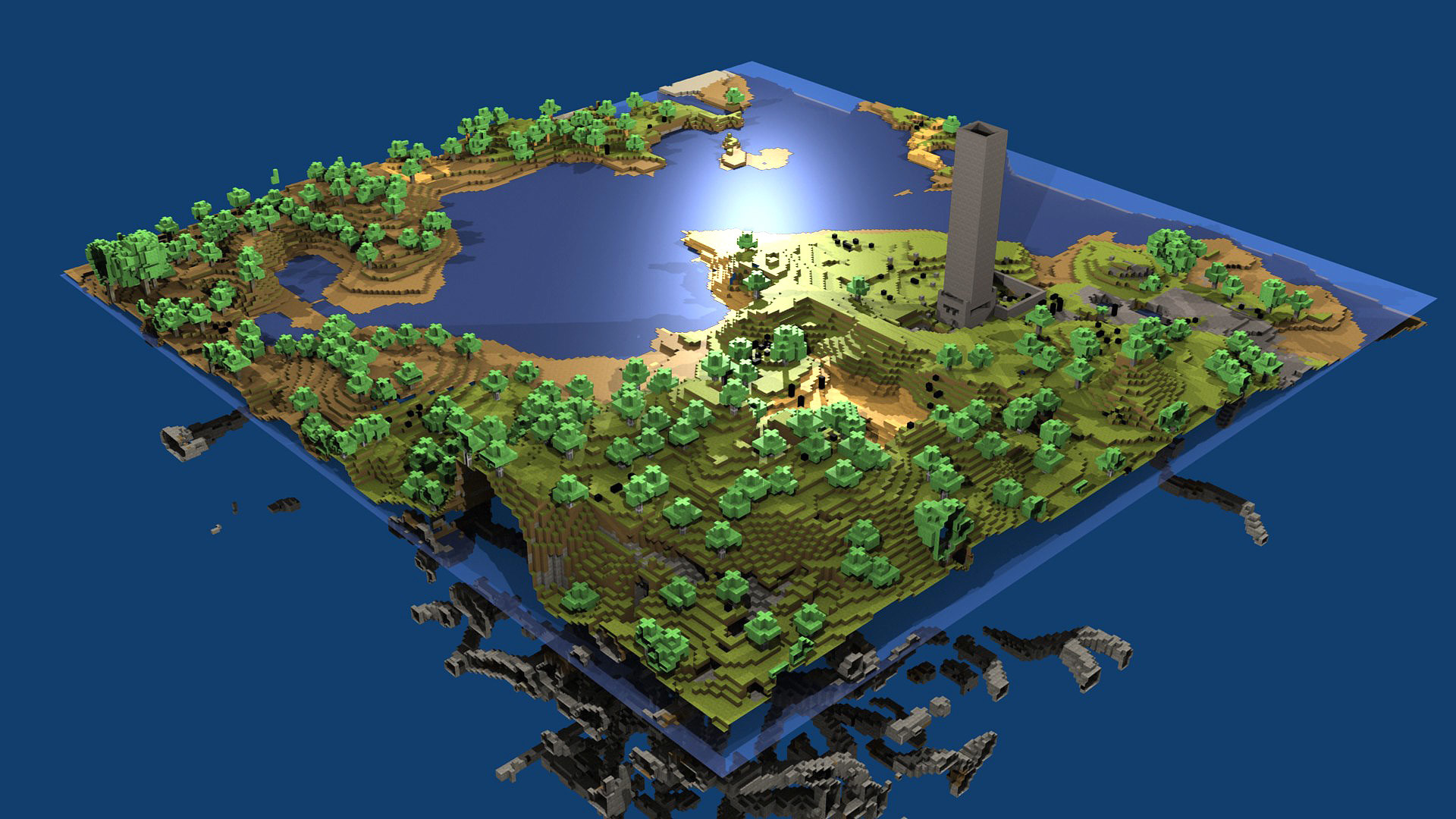 Minecraft, Mondo, Isola fluttuante, Rendering 3D, Full HD, sfondo Windows 11
