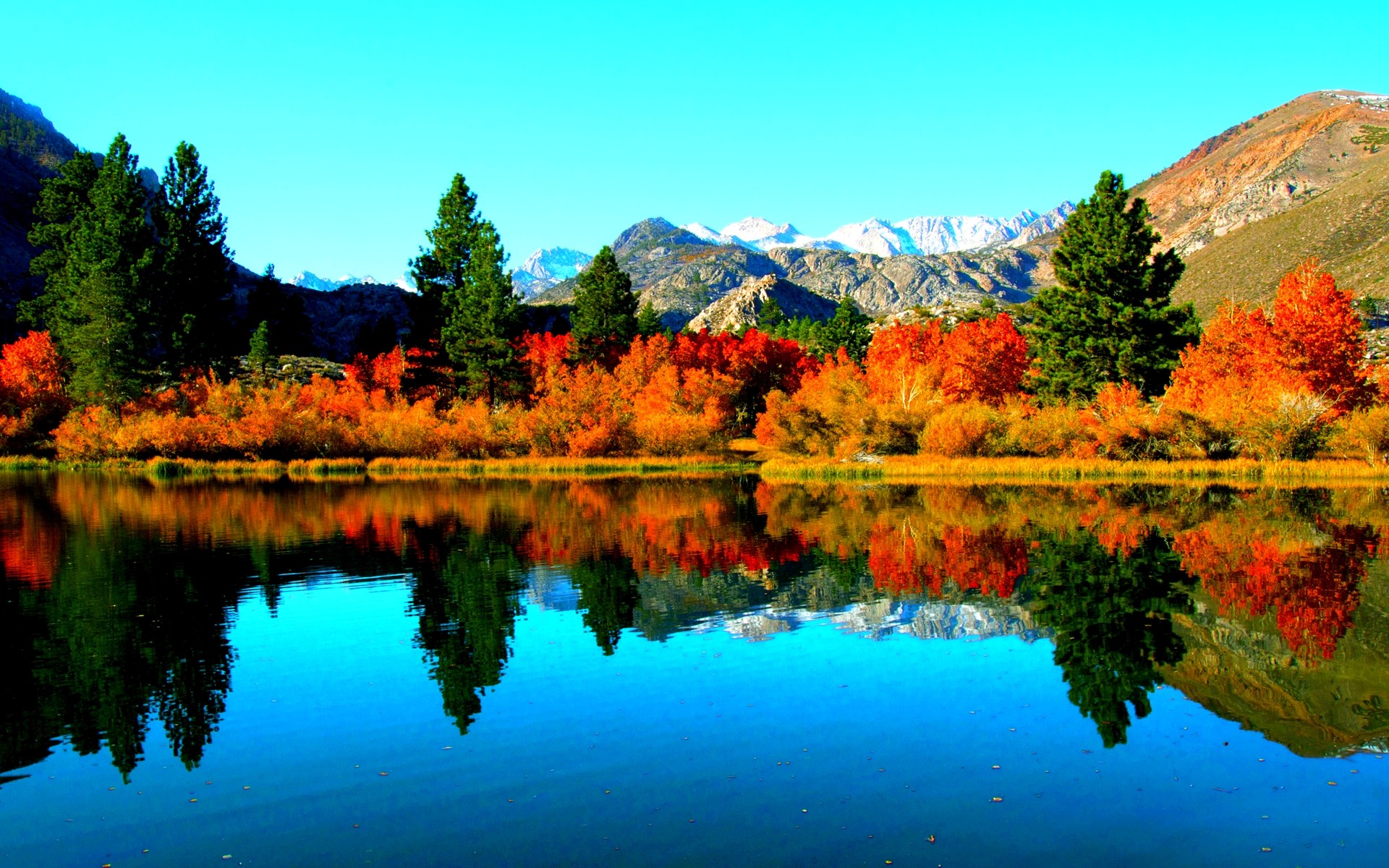 Lago, Montagne, Riflesso, Cielo azzurro, Full HD, sfondo desktop